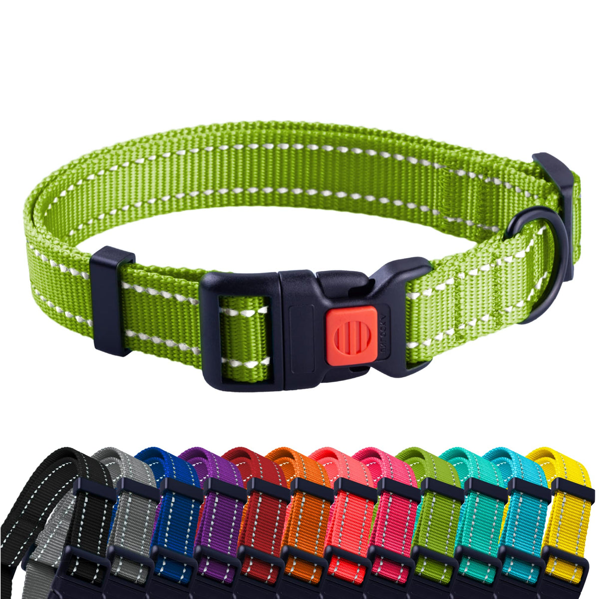 Collardirect Reflective Dog Collar For A Small, Medium, Large Dog Or Puppy With A Quick Release Buckle - Boy And Girl - Nylon Suitable For Swimming (10-13 Inch, Lime Green)