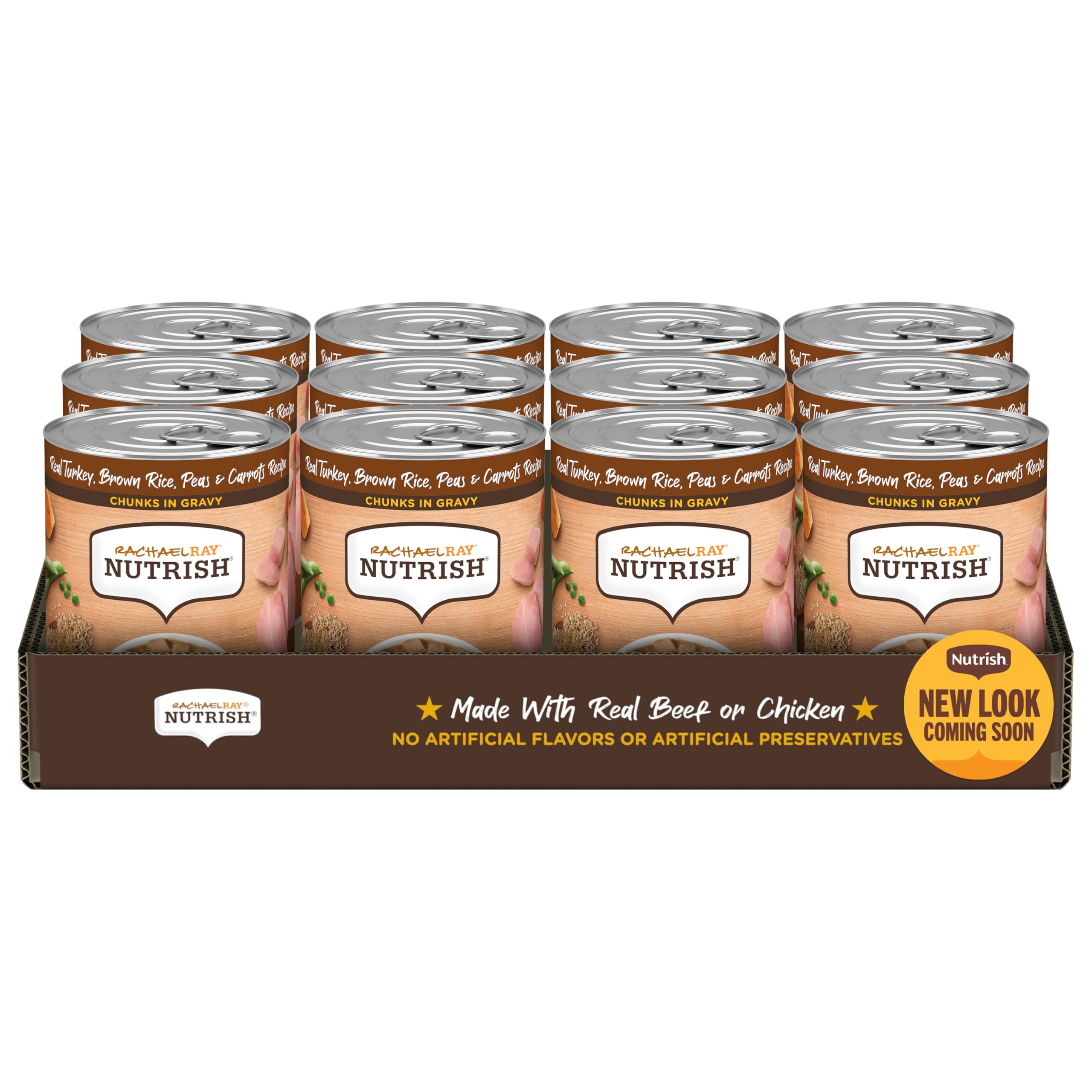 Nutrish Rachael Ray Chunks in Gravy Real Turkey, Brown Rice, Peas & Carrots Recipe Wet Dog Food, 13 oz. Can (Pack of 12)