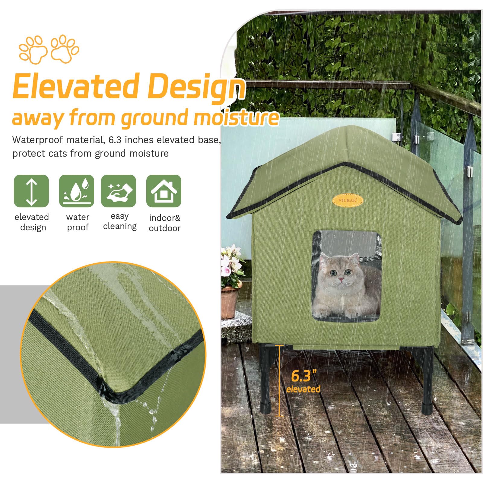 Heated Cat House For Outside In Winter, Elevated Waterproof Insulated Cat Houses For Outdoor Cats, Heated Feral Cat Shelter For