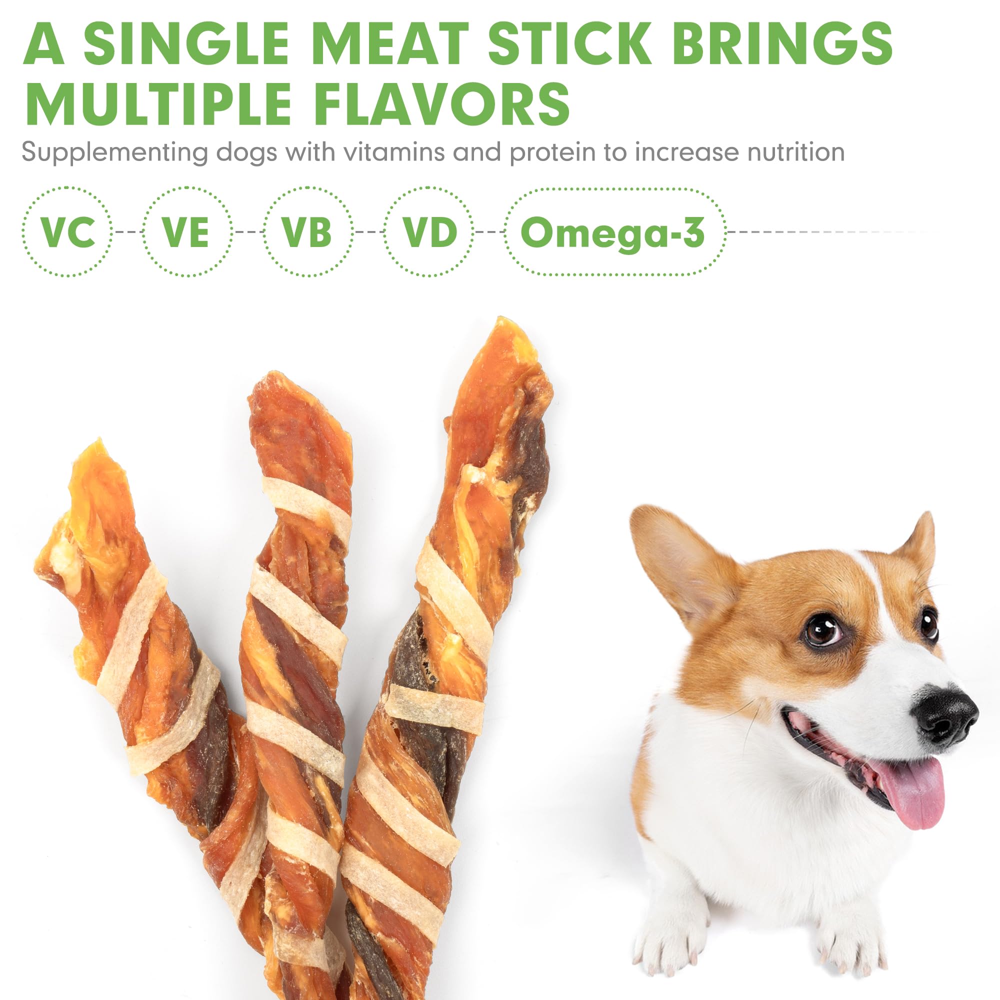 MON2SUN Dog Treats, Triple Flavor Jerky Twist Sticks, 4.5-5 Inch Chicken Duck and Codfish Sticks Chews for Small Dogs, Healthy S