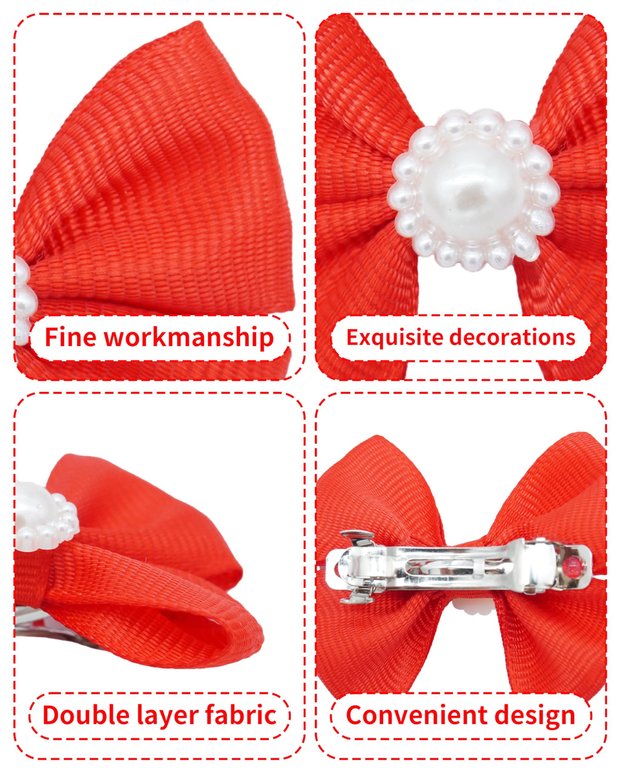 Pet Show 10Pcs 2' Plain Small Dog Hair Bows With French Clips Faux Pearls Pet Bowknot Barrette Bows Puppy Topknot Medium Dogs Grooming Hair Accessories For Doggies Cat Kitten Rabbit