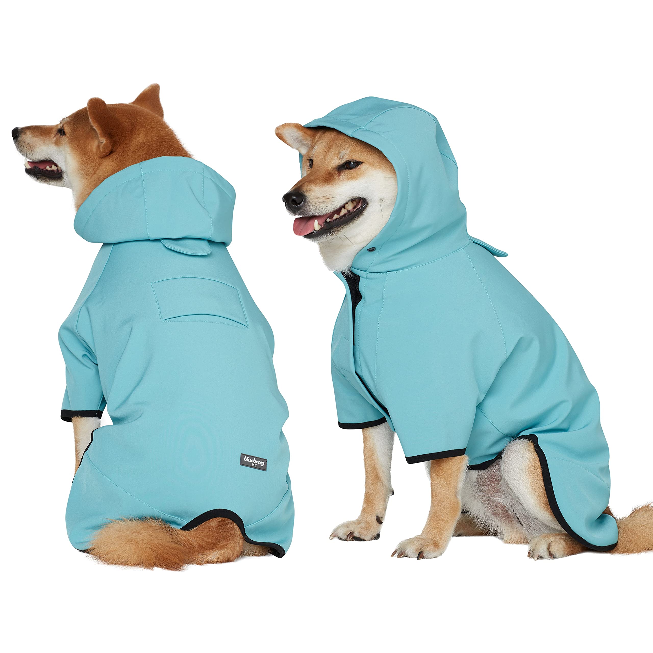 Blueberry Pet 2022/2023 New 26' Waterproof Dog Softshell Jacket, Hooded Raincoat And Windbreaker With Leash & Harness Hole, Blue Turquoise, Outdoor Rain Gear For Dogs