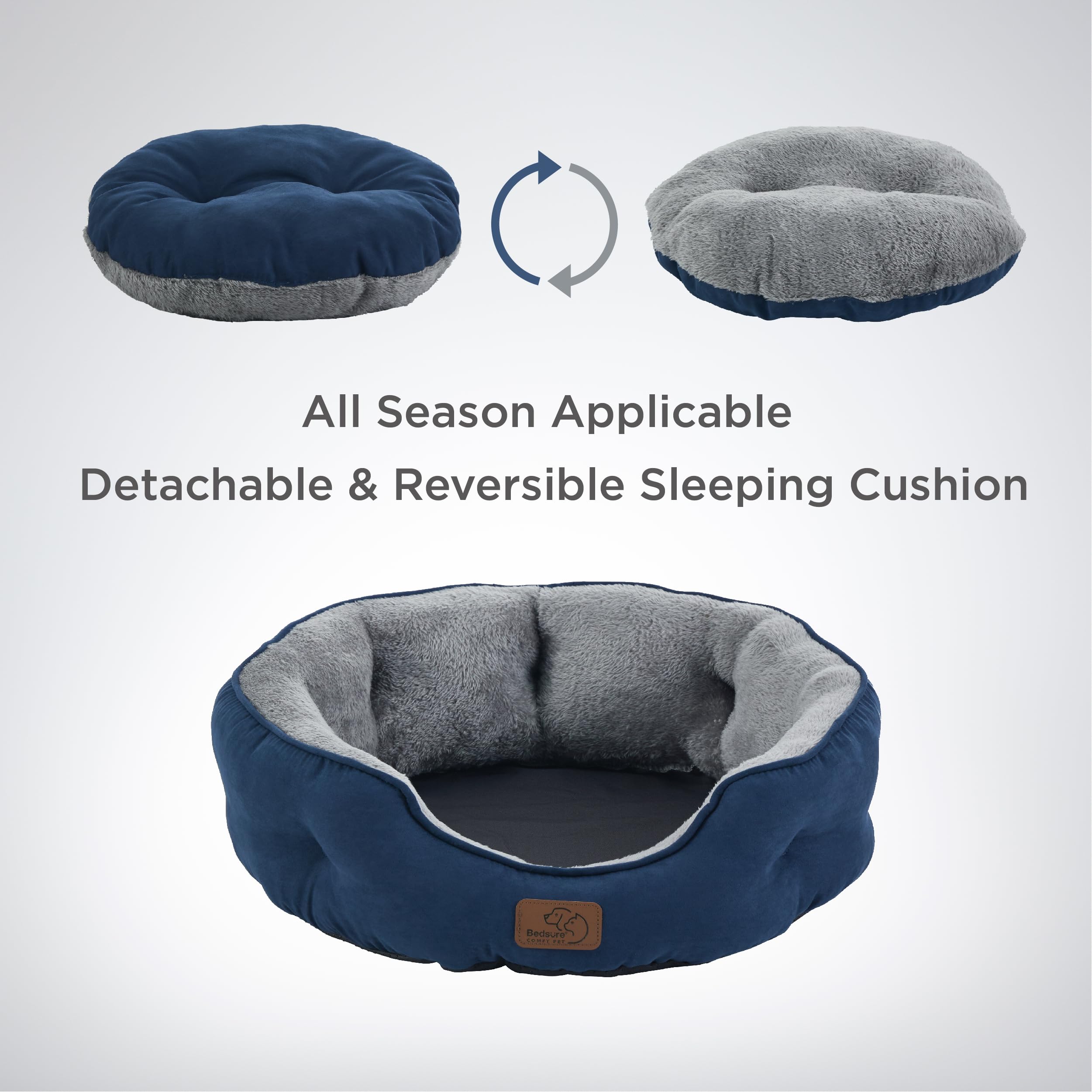 Bedsure Dog Beds For Small Dogs - Round Cat Beds For Indoor Cats, Washable Pet Bed For Puppy And Kitten With Slip-Resistant Bottom, 20 Inches, Navy