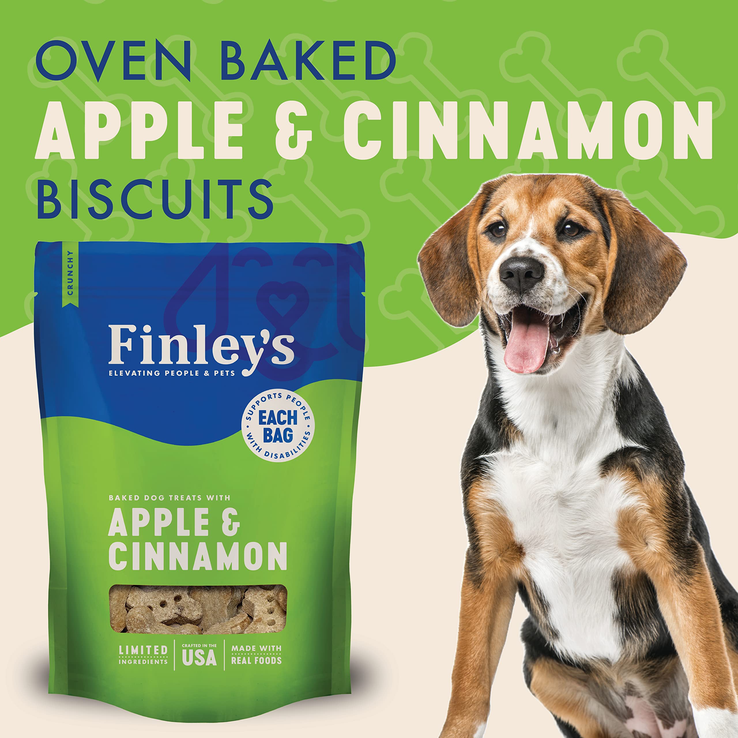 Finleys Apple Cinnamon Dog Biscuits Treats for Dogs Made in USA | Natural Apple Cinnamon Dog Treat | Wheat Free Dog Treats | He