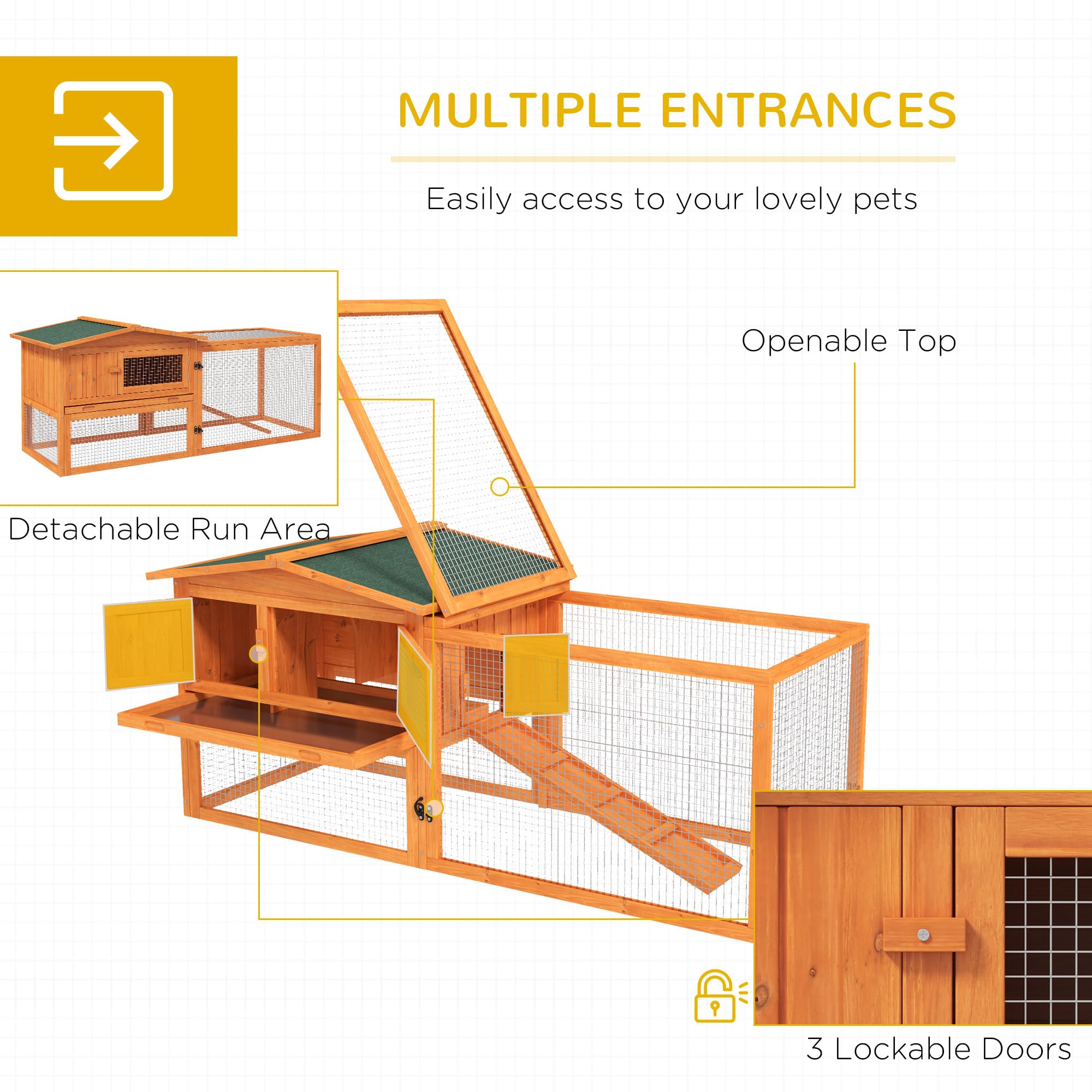 Pawhut Rabbit Hutch 2-Story Bunny Cage, Guinea Pig Cage, Small Animal House With Slide Out Tray, For Indoor Outdoor, 61.5' X 23' X 27', Natural