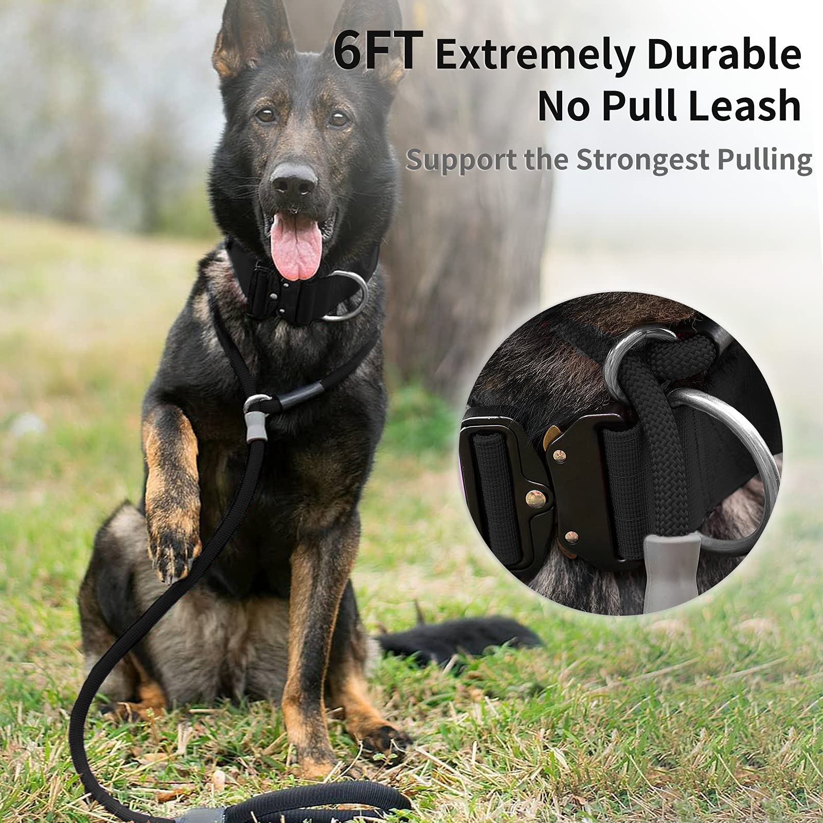 Strong Slip Rope Dog Training Leash (6Ft) - Heavy Duty Durable Braided Nylon Lead With Rubber Stopper & Padded Handle - No Pull