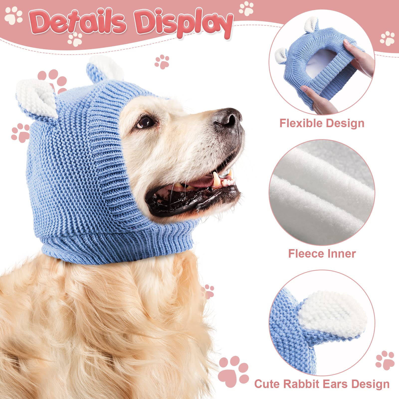 Quiet Ears For Dogs, Dog Ear Muffs Noise Protection Knitted Pet Ears Snood Head Wrap Hats For Medium To Large Cats Pets(Sky Blue