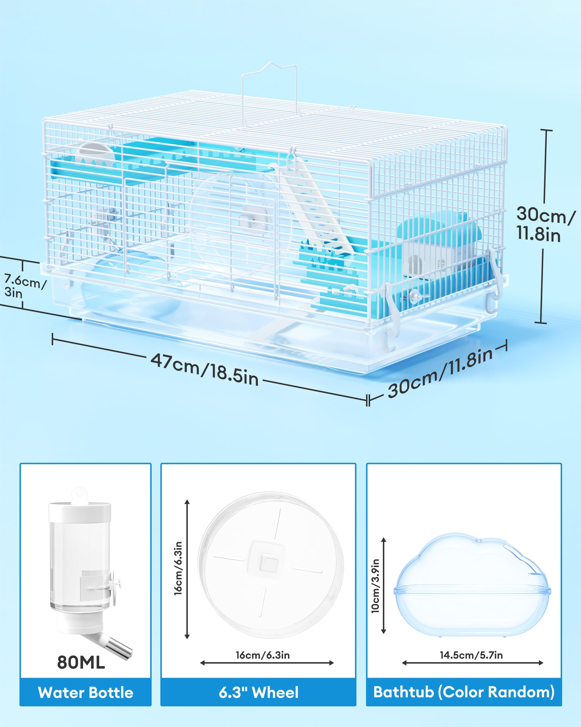 Bucatstate 3 Levels Small Hamster Cage With Accessories, 3-Layer Small Animal House For Dwarf Hamsters, Mice, Gerbils (18.5''X11