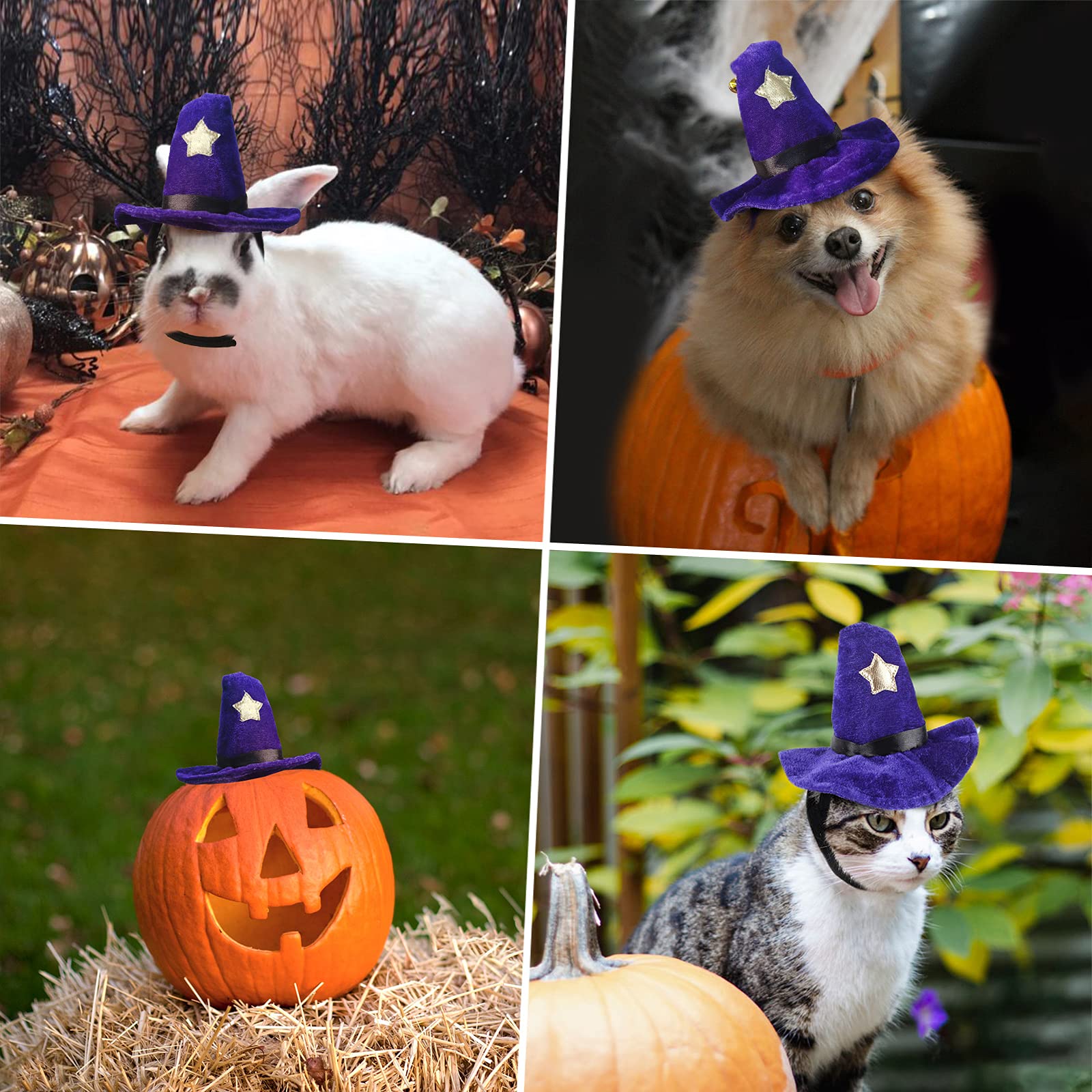 NAMSAN Cat Witch Hat, Funny Cat Halloween Costumes, Doggy Wizard Hat Outfit with Bell, Sorcerer Hat for Cats Small Dogs Cosplay