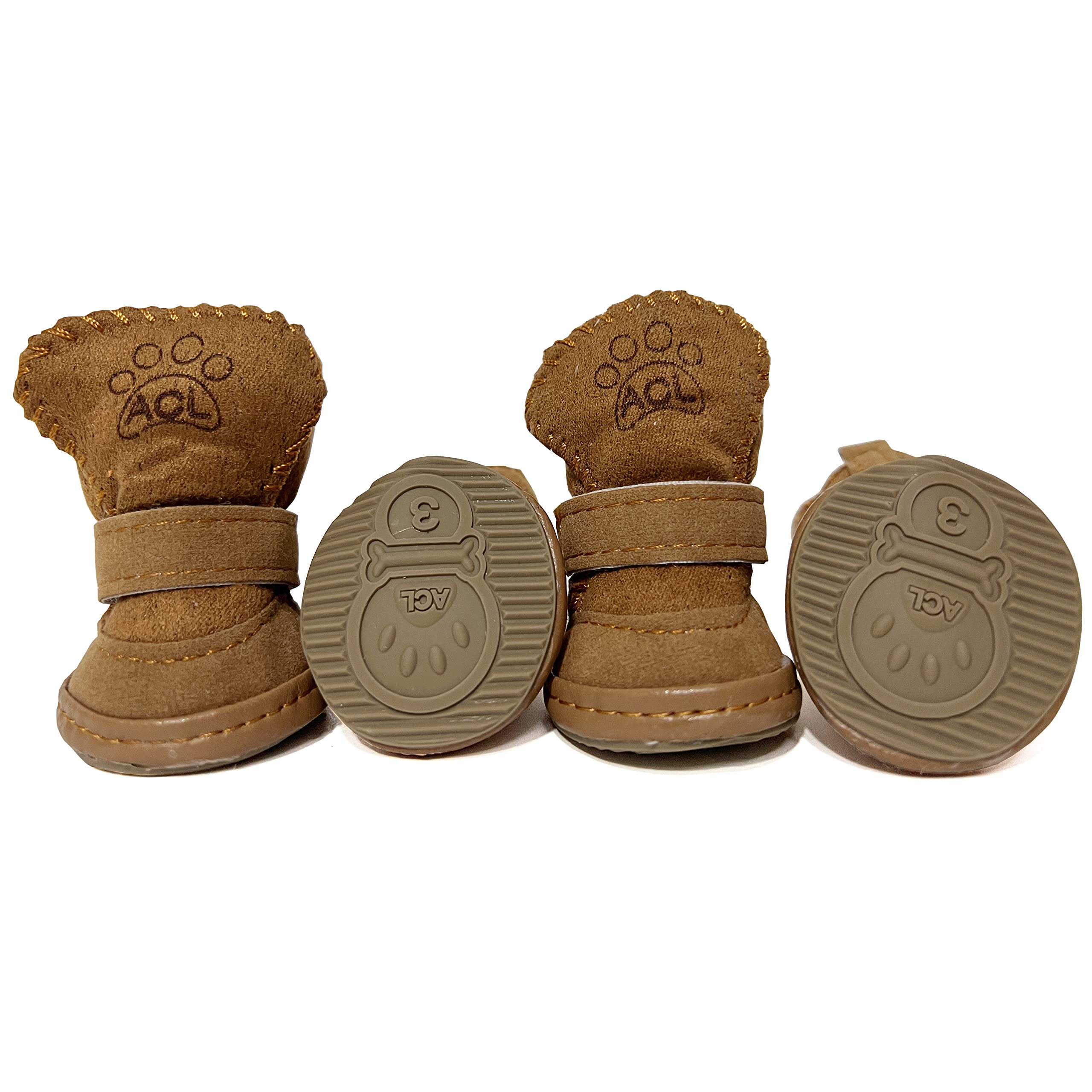 Hpwfhplf Dog Boots, Dog Shoes For Small Dogs Chihuahua, Anti-Slip Paw Protectors For Snow Winter (Brown, Size3)