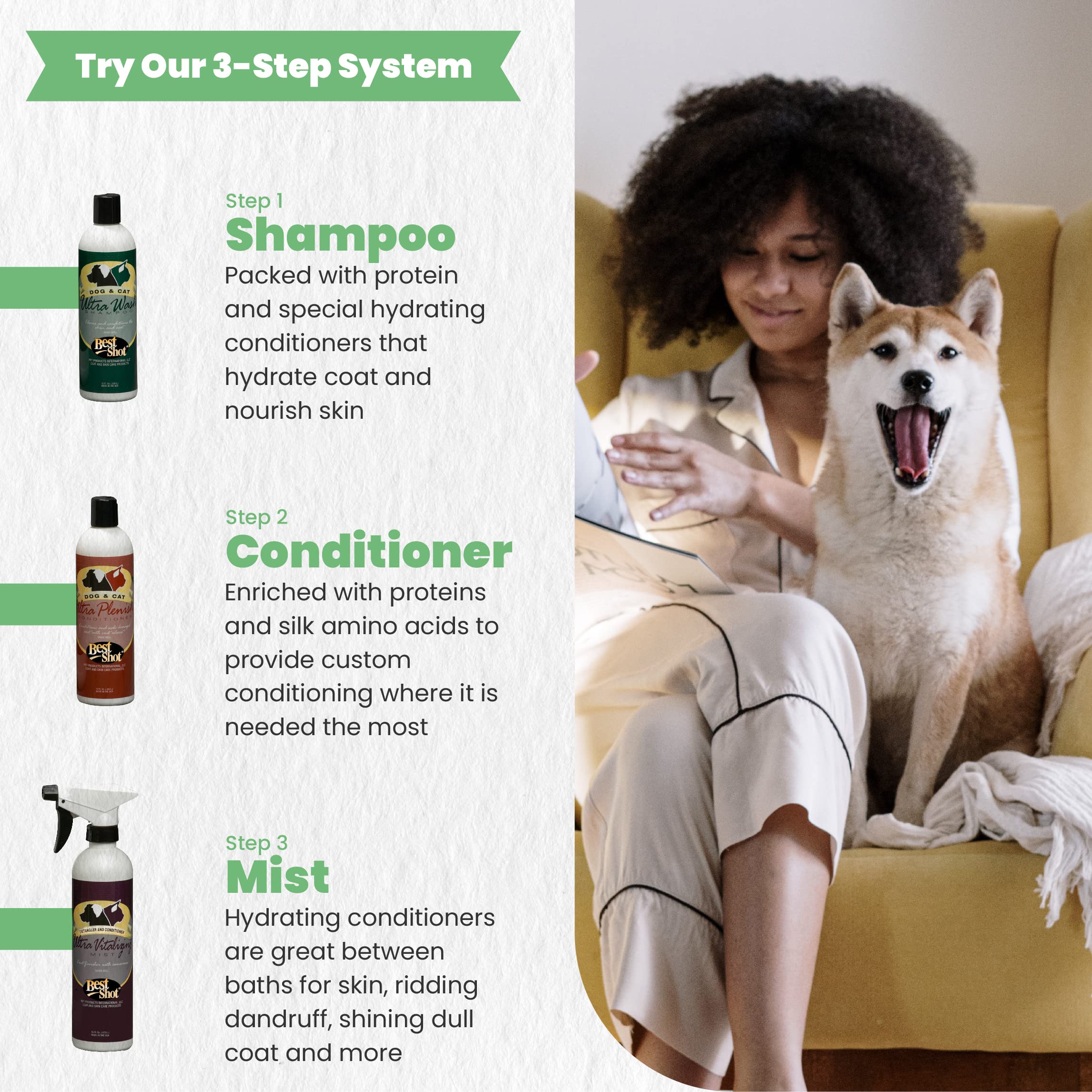 Best Shot Ultra-Vitalizing Mist Detangler and Conditioner with Pet Coat Release Technology, Moisturizing Conditioner for Dogs, C