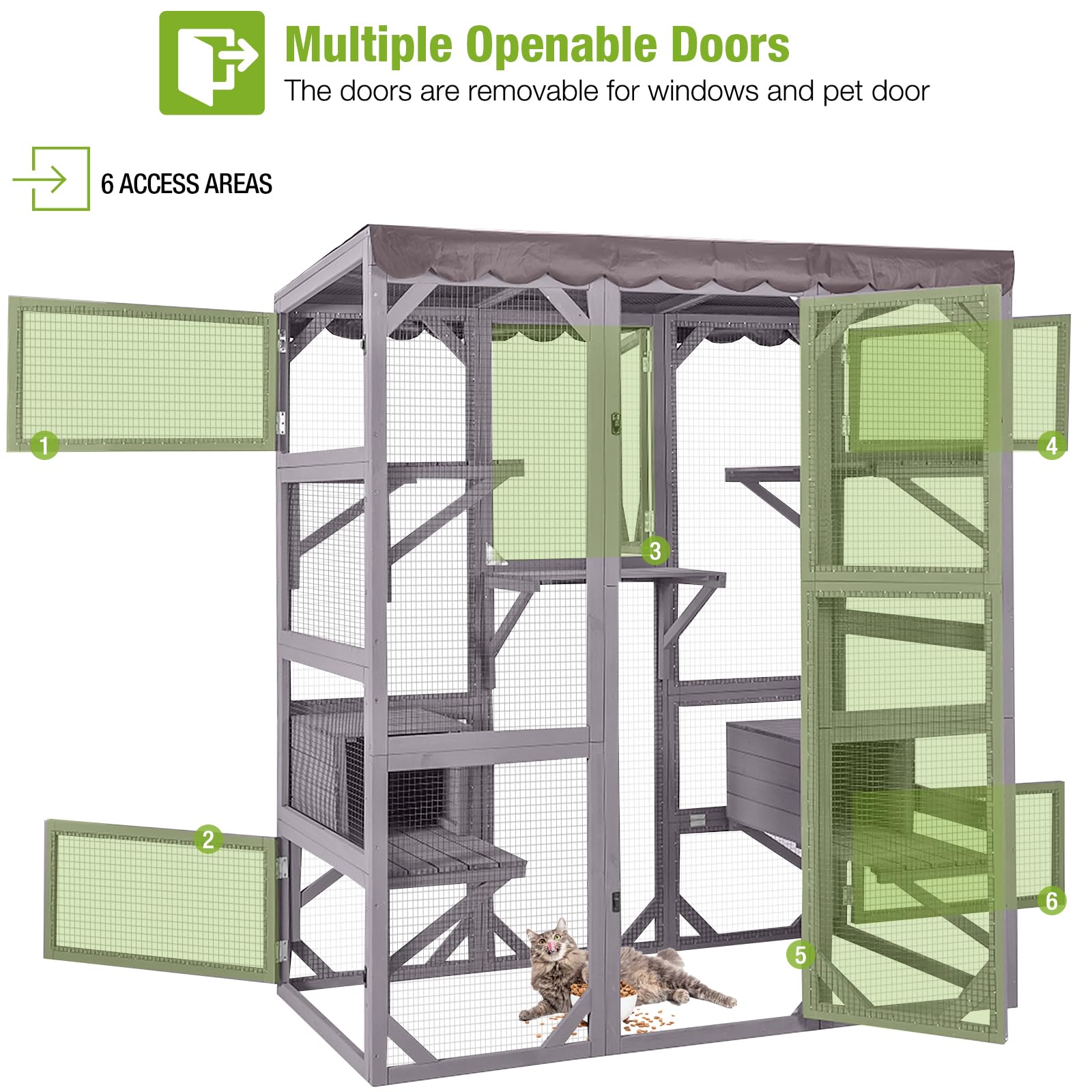 Gutinneen Catio Outdoor Cat Enclosure Large Walk In Window Cat House For Mulitiple Cats With 7 Platforms And 2 Resting Box,Tarp