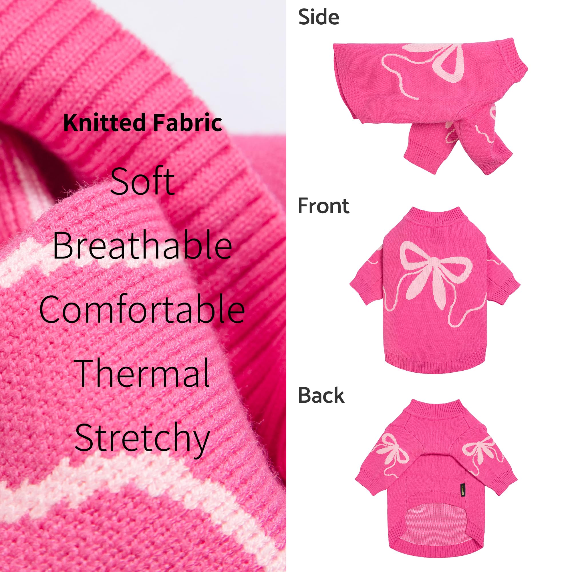 Fitwarm Bowknot Valentines Dog Sweater, Thermal Dog Winter Clothes For Small Dogs Girl, Charming Dog Valentines Outfit, Doggy Pu