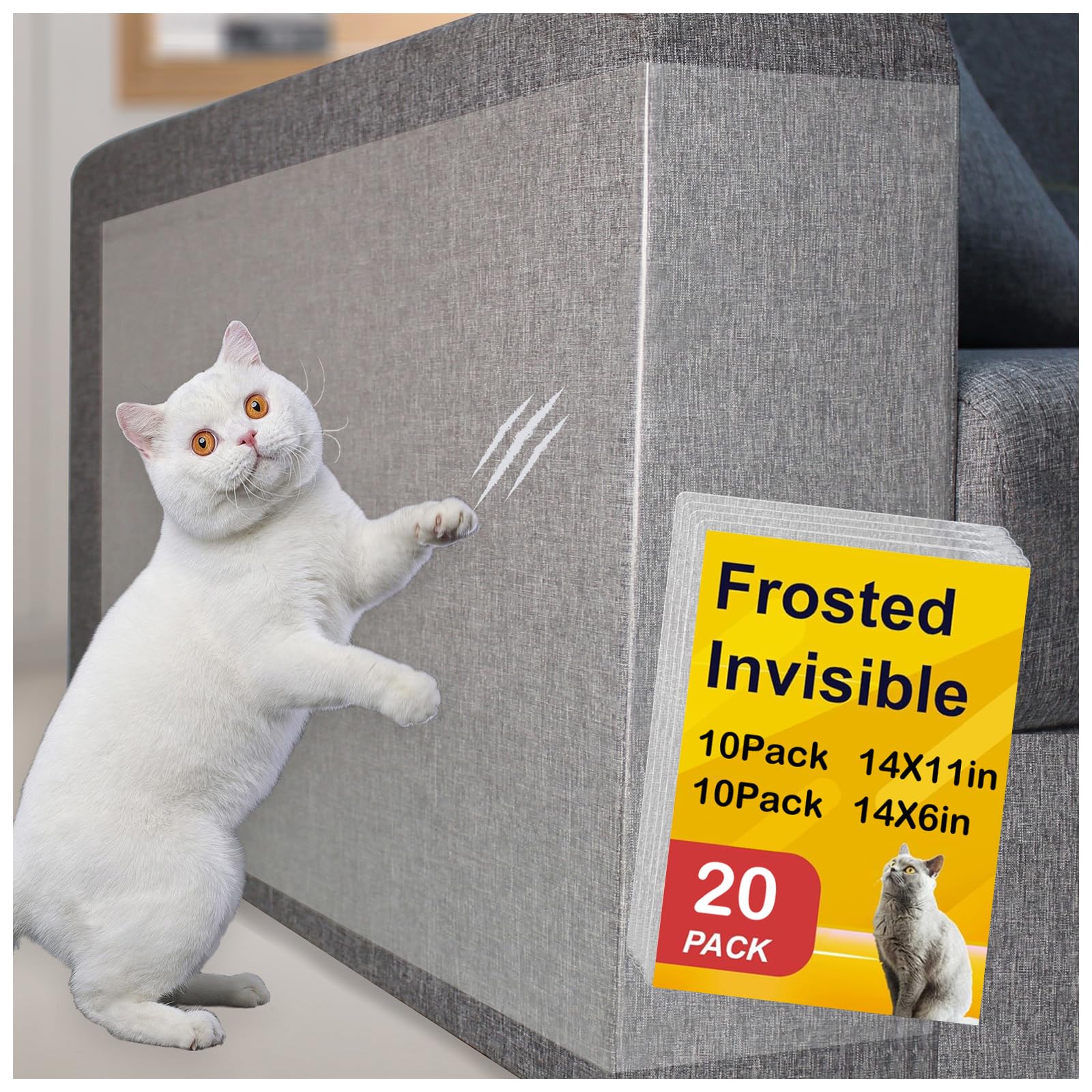 Anti-Cat Scratch Furniture Protector from Cats scratching-20-Pack Clear Sofa Guard Tape for Couches, Deterrent Pet Protection Fi