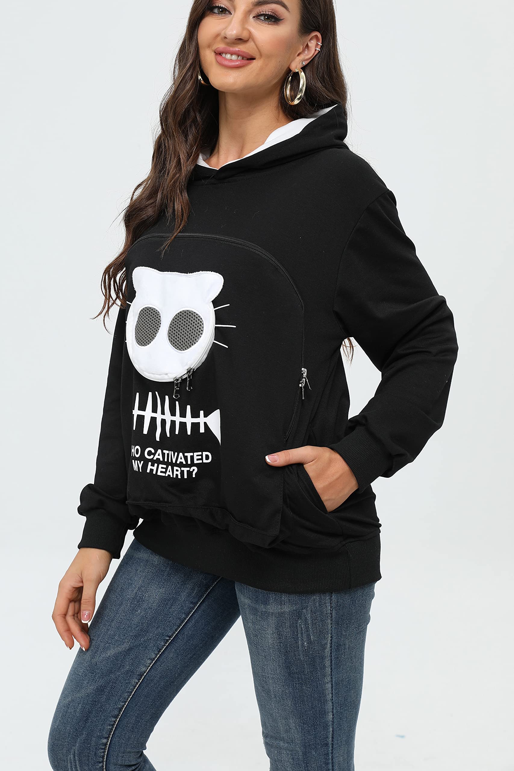 Bombaxceiba Cat Dog Pet Carrier Sweater Puppy Kitten Pouch Hoodies Kitty Carrying Kangaroo Sweatshirt(Black,Xl)