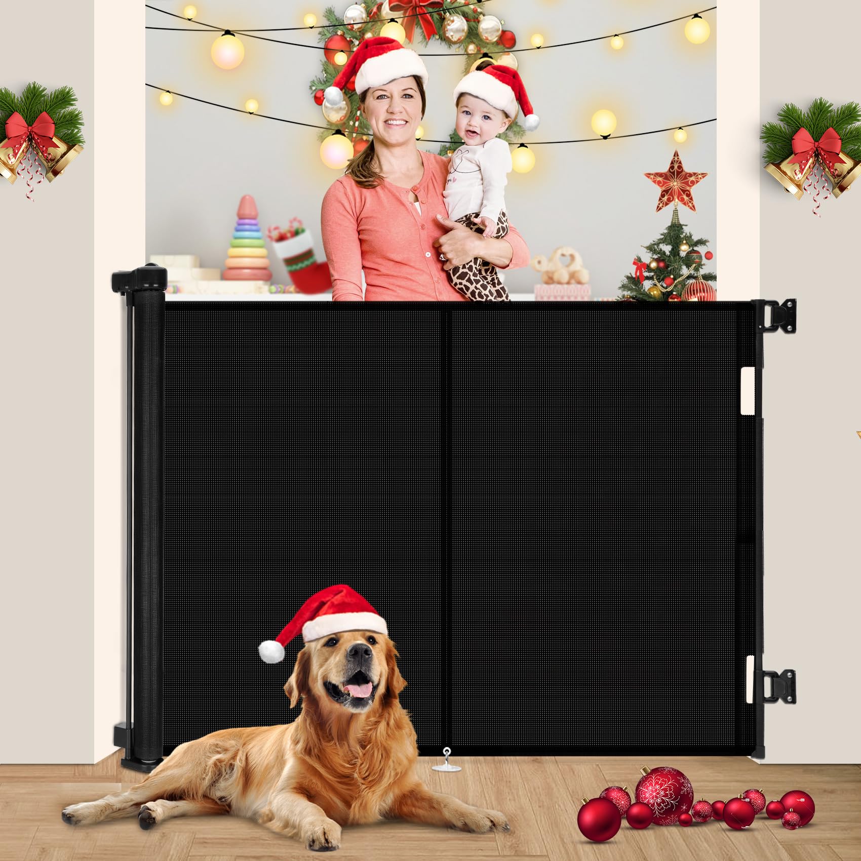 Upgrade 59' Retractable Baby Gates With Reinforced Strip Design To Prevent Crawling Through, 48' Tall Retractable Gate For Baby And Pet, 5 Ft Baby Gates For Stairs, Doorways, Hallways (Black)