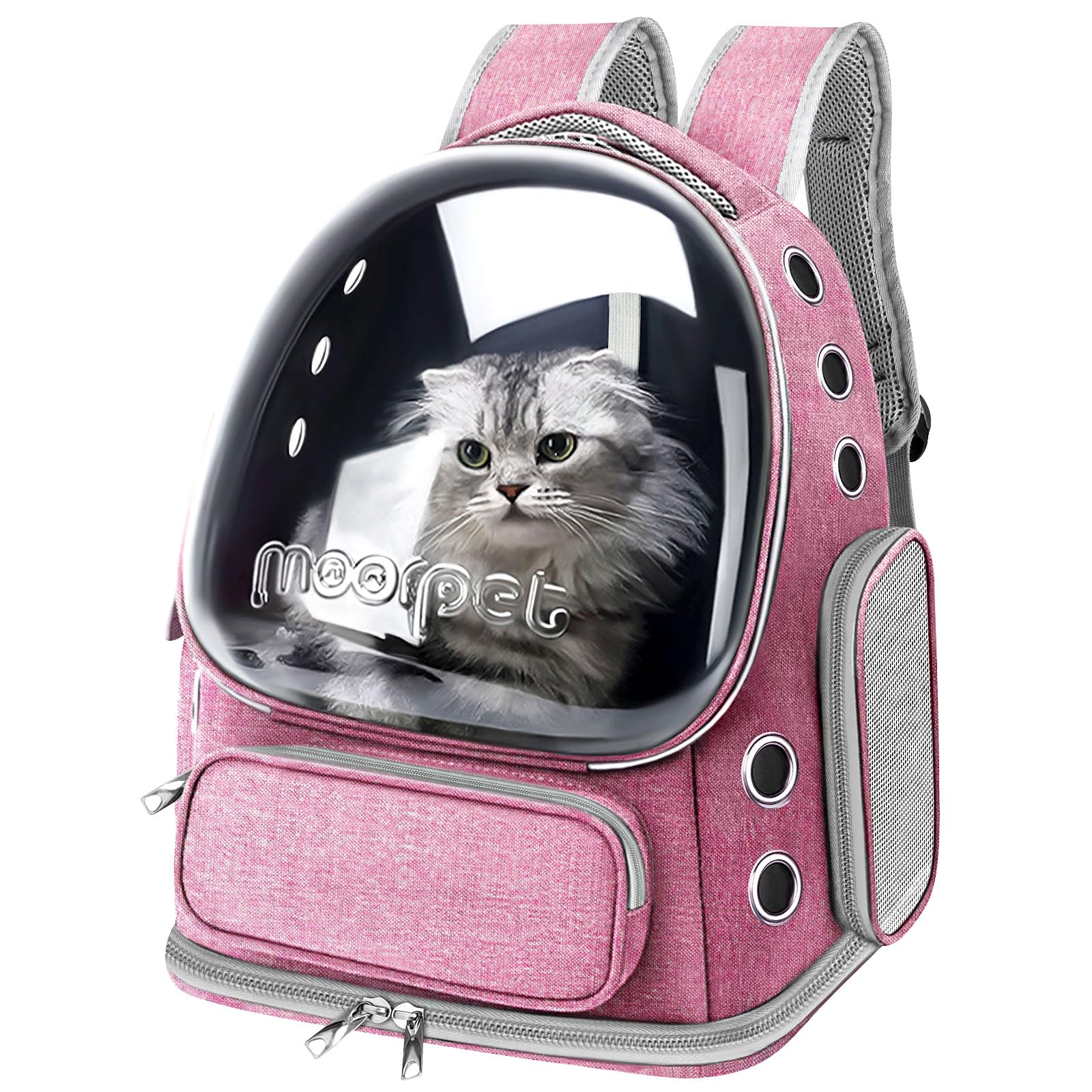 Foldable Cat Carrier Backpack, Breathable Bubble Design, Transparent, Airline Approved, Up To 20 Lbs (Pink)