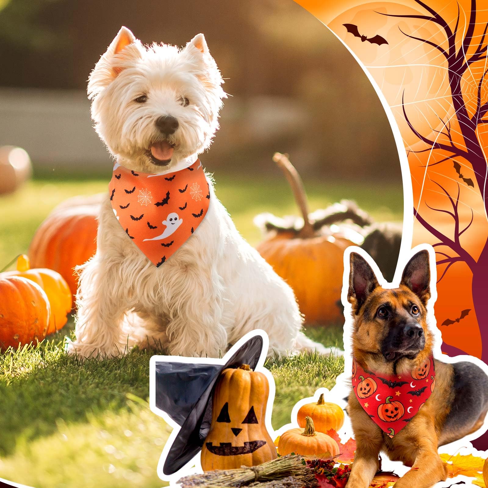 Aliceset 180 Pcs Halloween Dog Bandanas Bulk Halloween Bandana for Dog Adjustable Washable Pet Triangle Scarf Cute Kerchief Scar