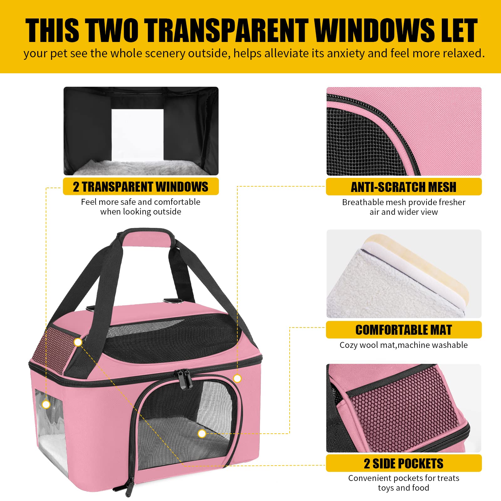 Bejibear Small Cat Carrier For 2 Cats, Oeko-Tex Certified Soft Side Pet Carrier For Cat, Small Dog, Collapsible Travel Small Dog Carrier, Tsa Airline Approved Cat Carrier For Medium Cats 20 Lbs-Pink