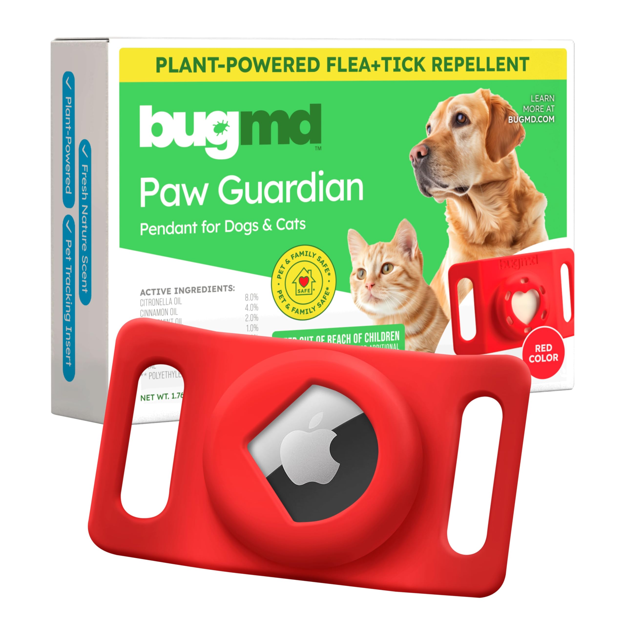 Bugmd Paw Guardian Flea And Tick Prevention Pendant For Dogs & Cats With Airtag Holder | Plant-Powered Flea & Tick Control For D