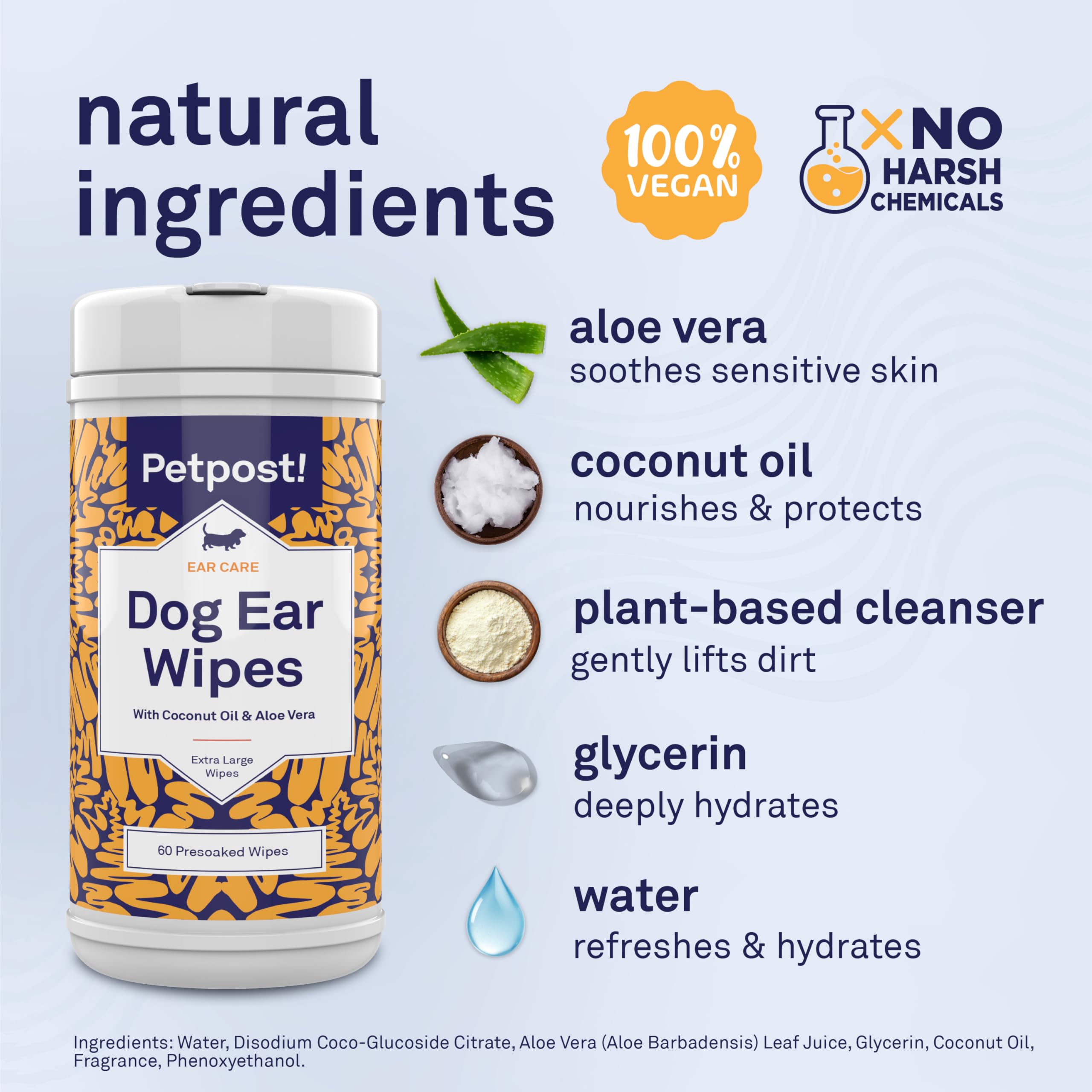 Petpost Large Dog Ear Cleaner Wipes | Ultra Soft XL Cotton Pads in Coconut Oil Aloe Solution | Remedy for Dog Ear Rinse & Cleans