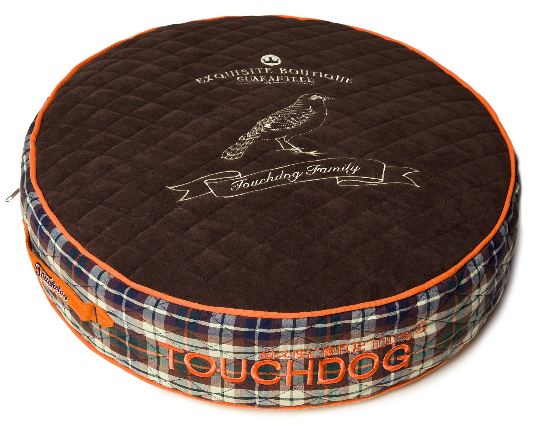 Touchdog Barkroyale Posh Rounded And Raised Fashion Designer Fleece Quilted Plaid Pet Dog Bed Mat Lounge, Small, Dark Brown, 