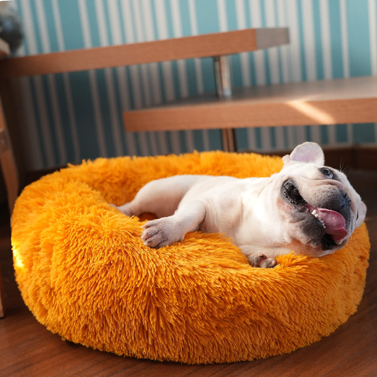 Dog Bed For Calming Dog 23 Inches Orange Anti-Anxiety Donut Puppy Bed For Small Medium Dogs Washable Fuzzy Dog Bed Fits Up To 25