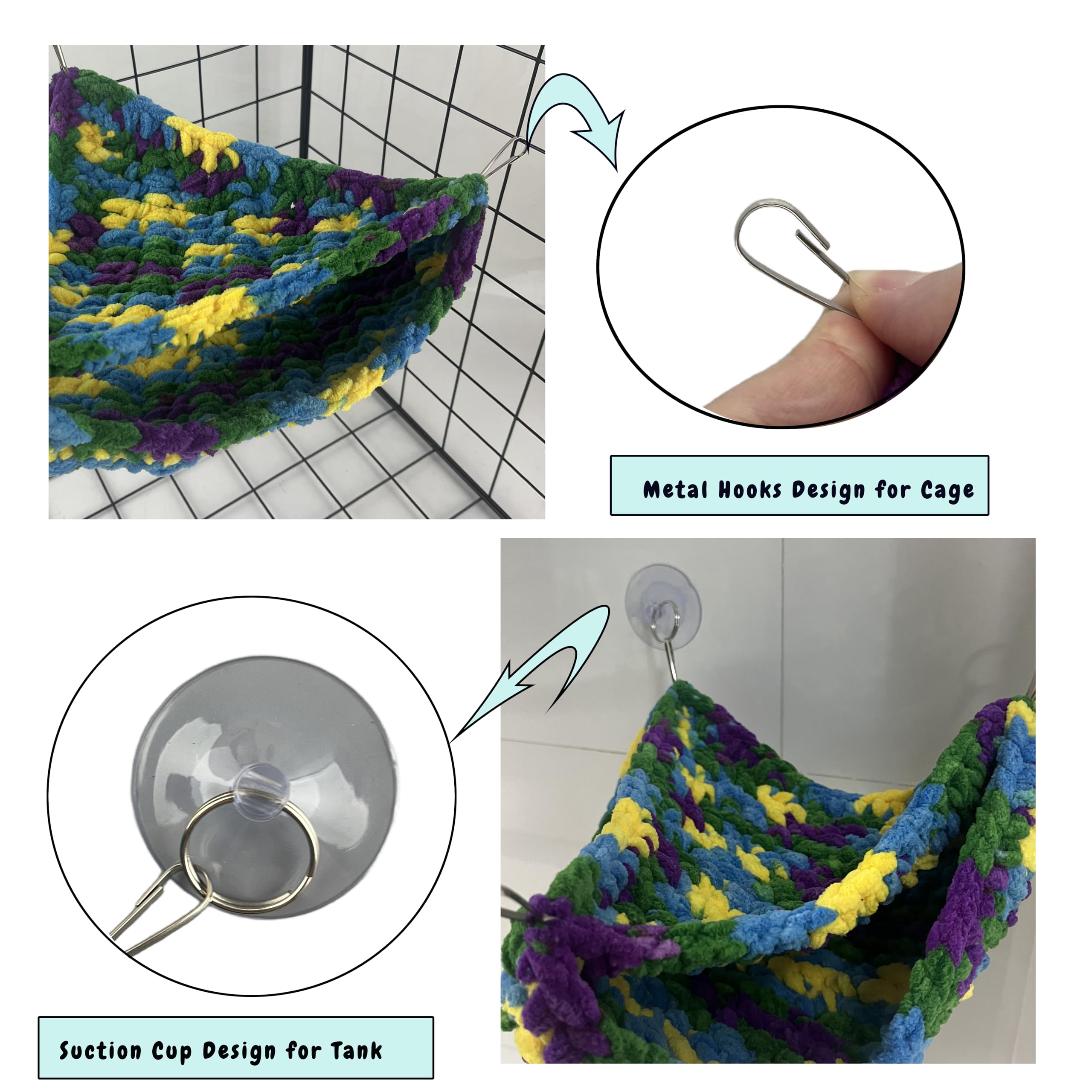 Cdycam Reptile Hammock, Soft Double-Layered Bearded Dragon Hammock Swing Hanging Bed With Strong Suction Cups & Metal Hooks, Lar