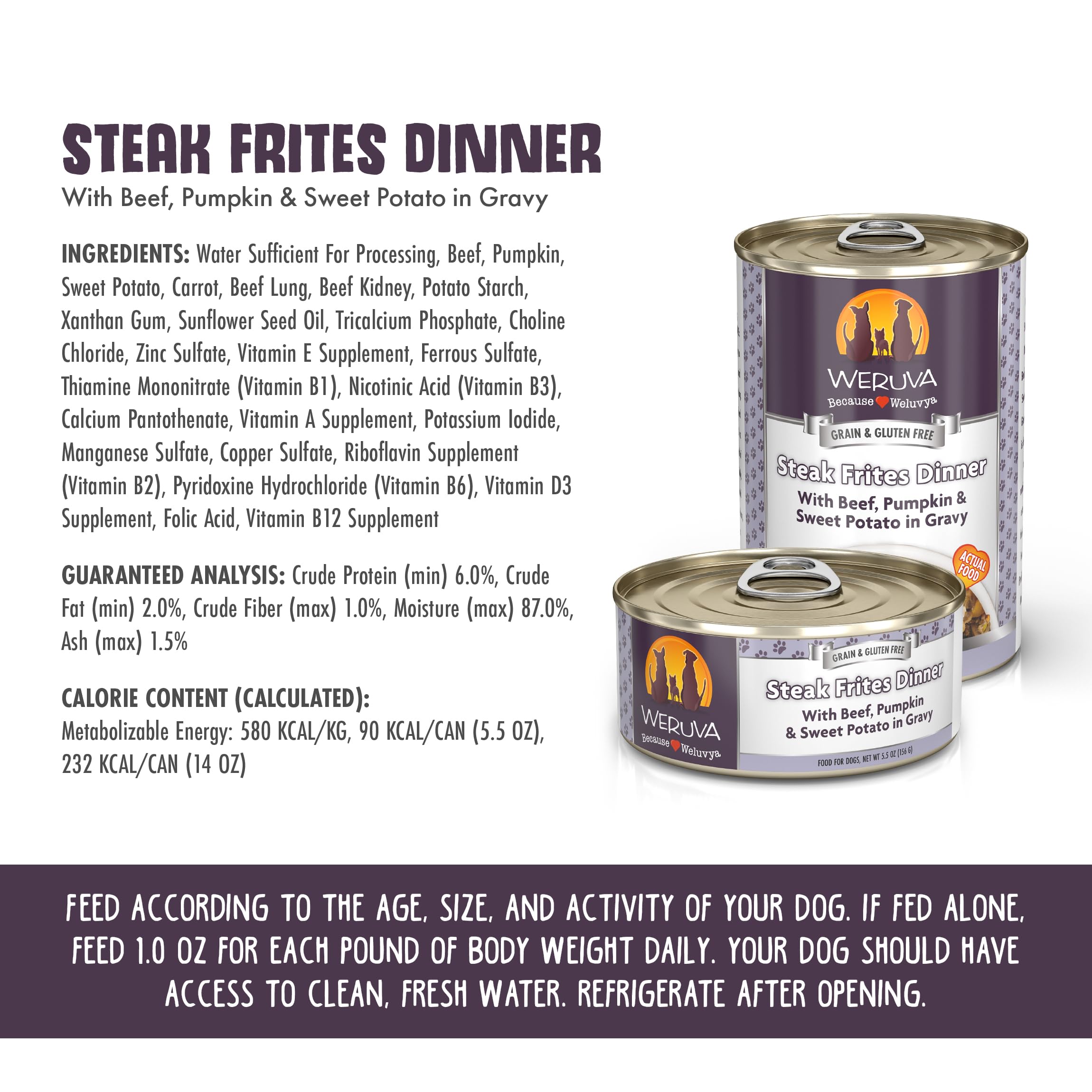 Weruva Classic Dog Food, Steak Frites with Beef, Pumpkin & Sweet Potato in Gravy, 14oz Can (Pack of 12)
