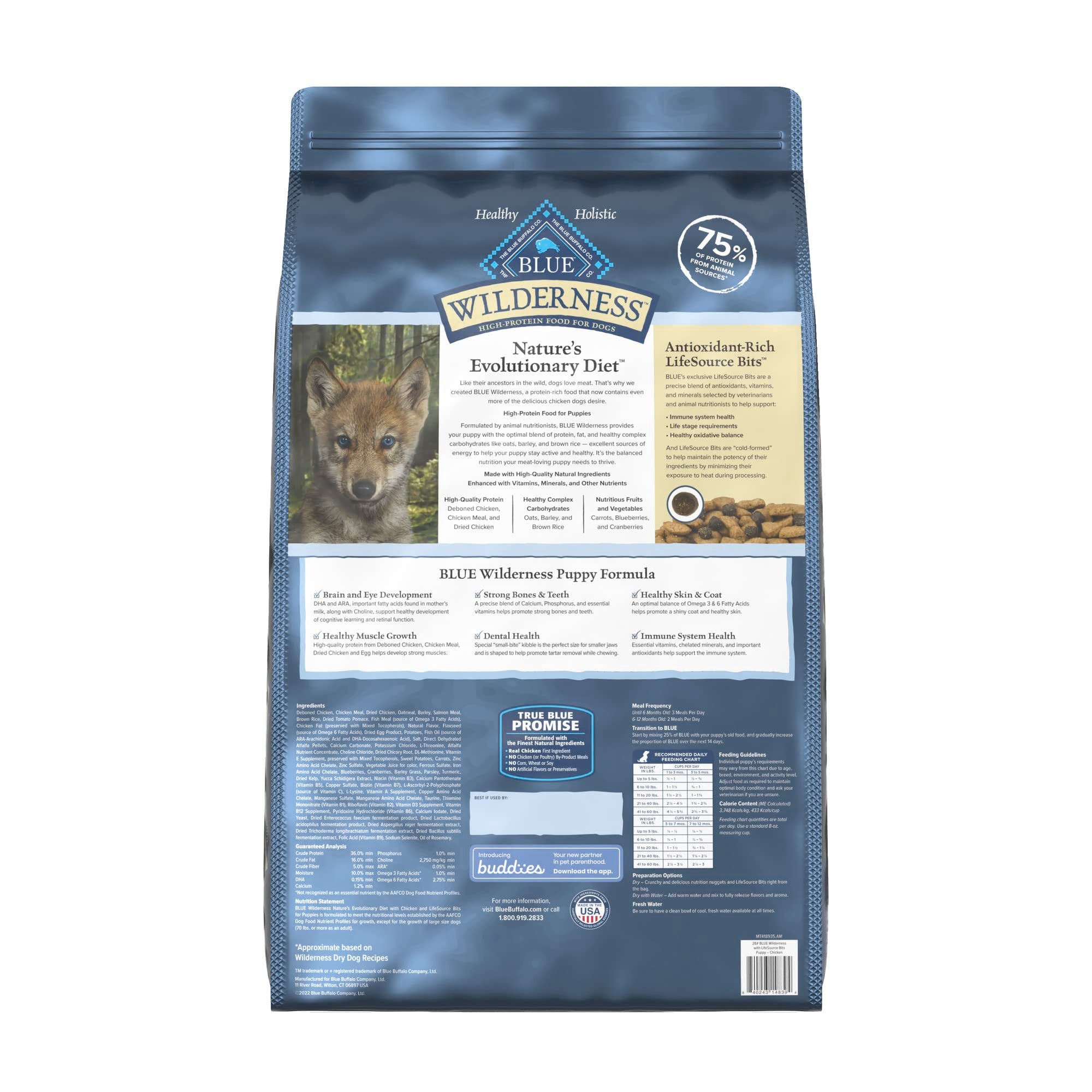 Blue Buffalo Wilderness High-Protein Natural Dry Food for Puppies, Chicken Recipe, 28-lb. Bag