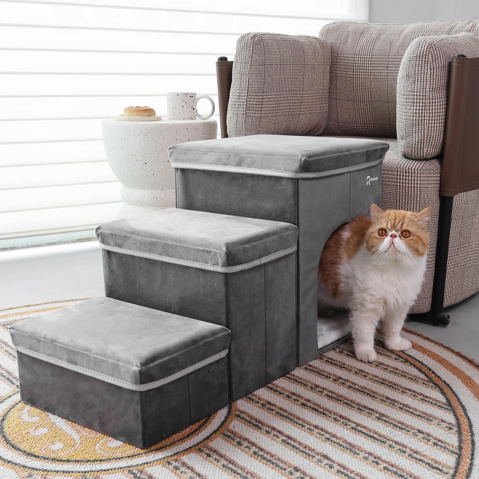 Rypetmia Foldable Pet Stairs For Beds & Sofas - Non-Slip Dog Steps With Storage For Small To Medium Dogs & Cats, Supports Up To
