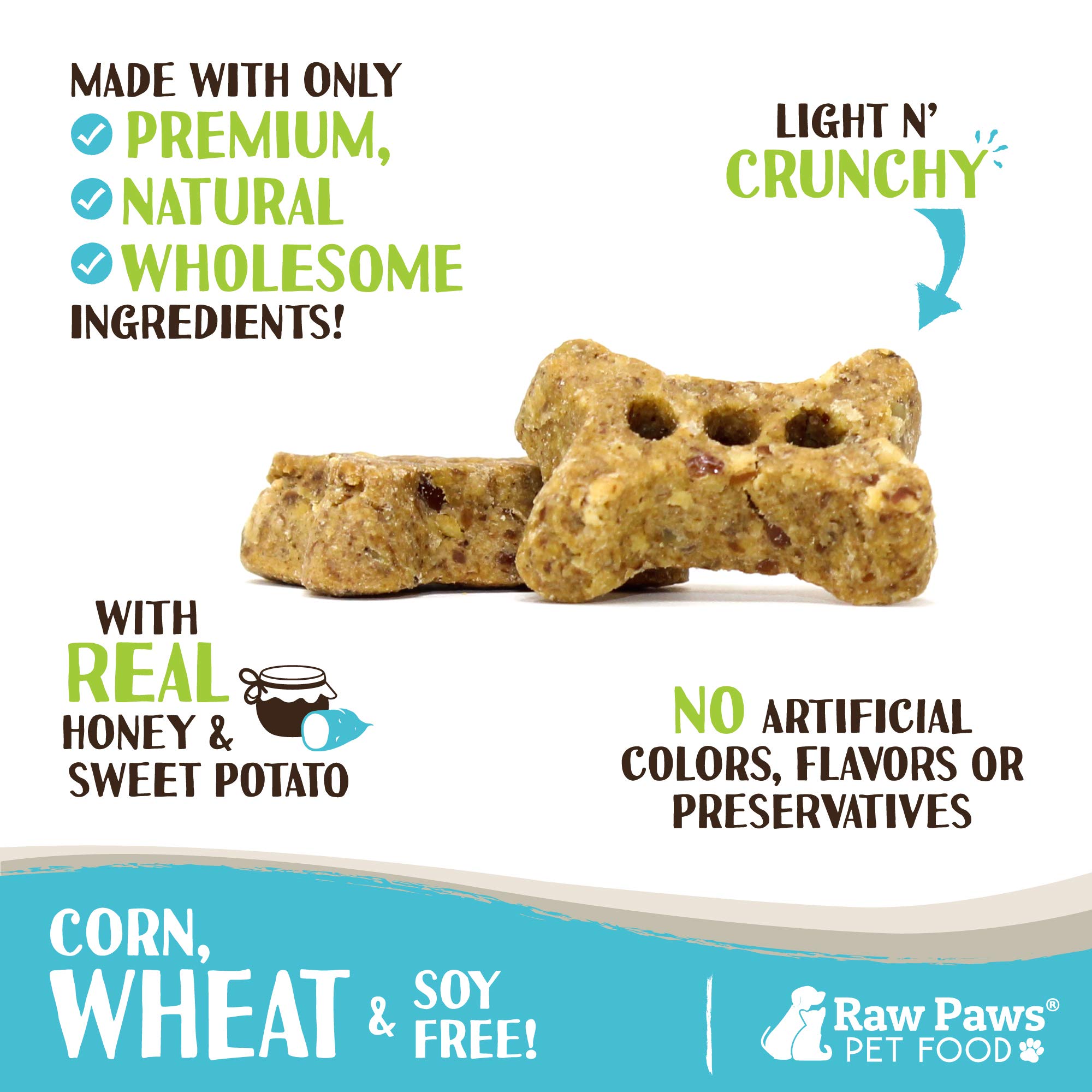 Raw Paws Mini Bones for Dogs - Sweet Potato & Honey Recipe, 10-oz - Made in USA Mini Dog Biscuits, Small Training Treats for Dog