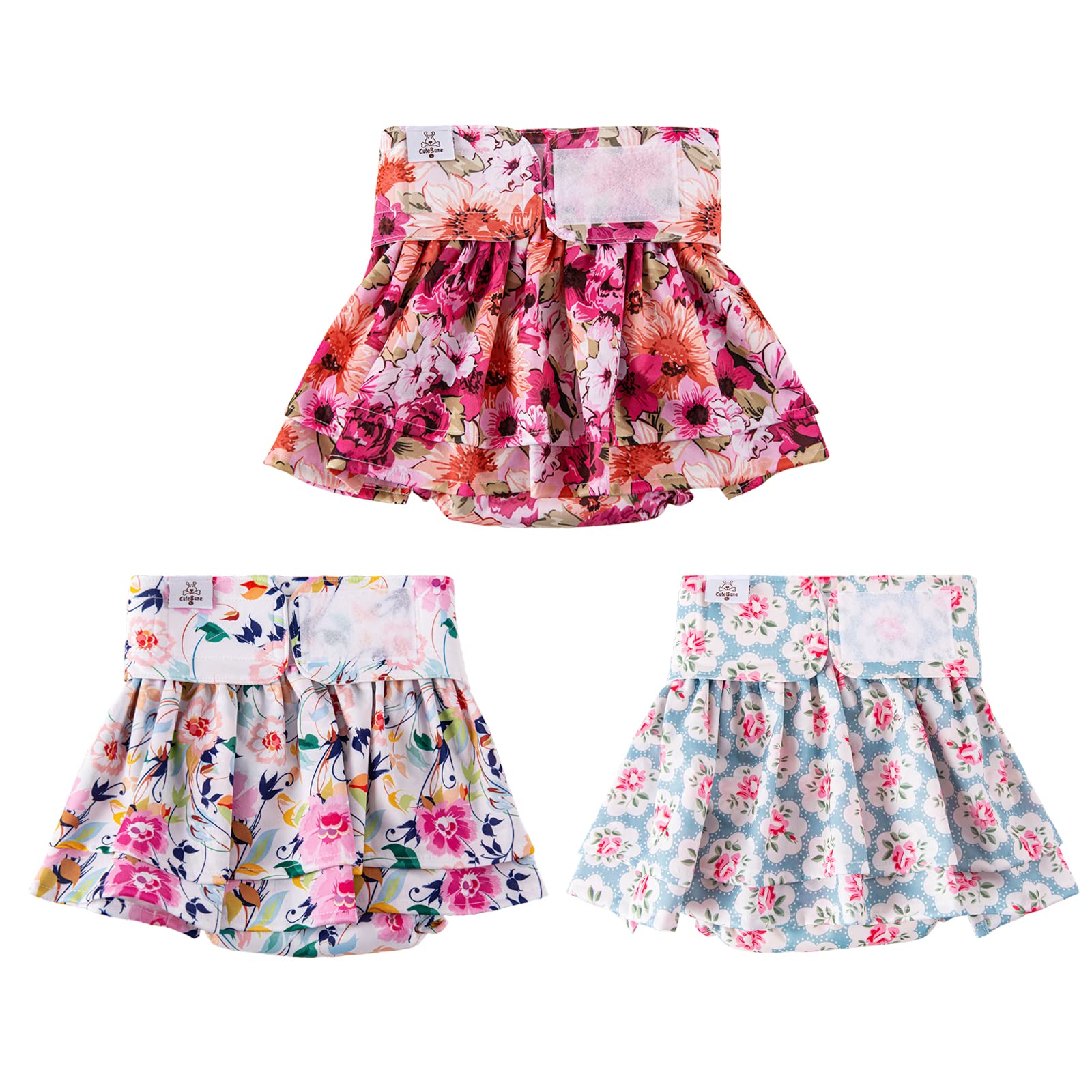 Cutebone Female Dog Diapers With Skirts 3 Pack Reusable Puppy Dresses Pants For Heat Cycle Period Qbd03Xl