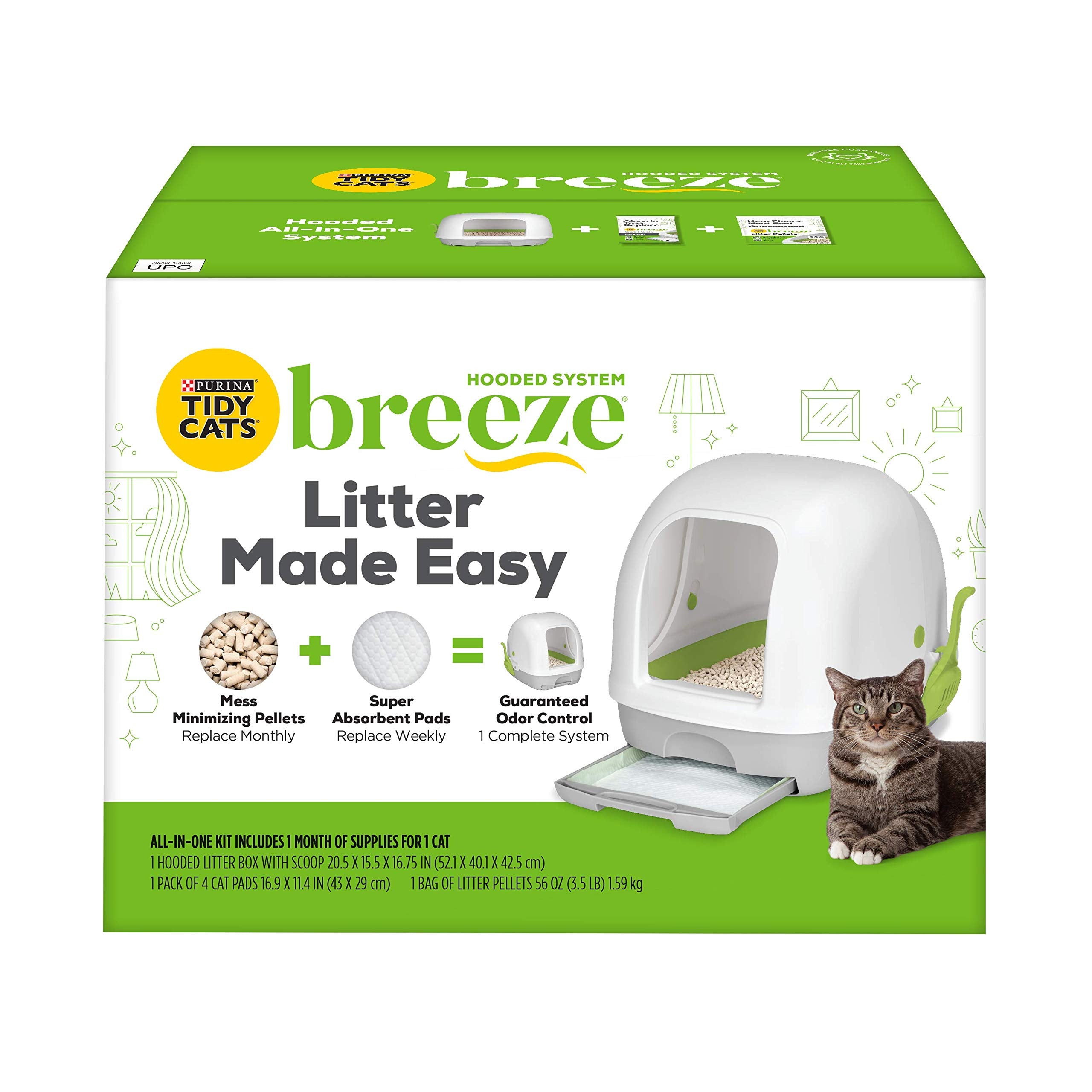 Tidy Cats Hooded Litter Box System, BREEZE Starter Kit, 10.37 lb, White, Plastic