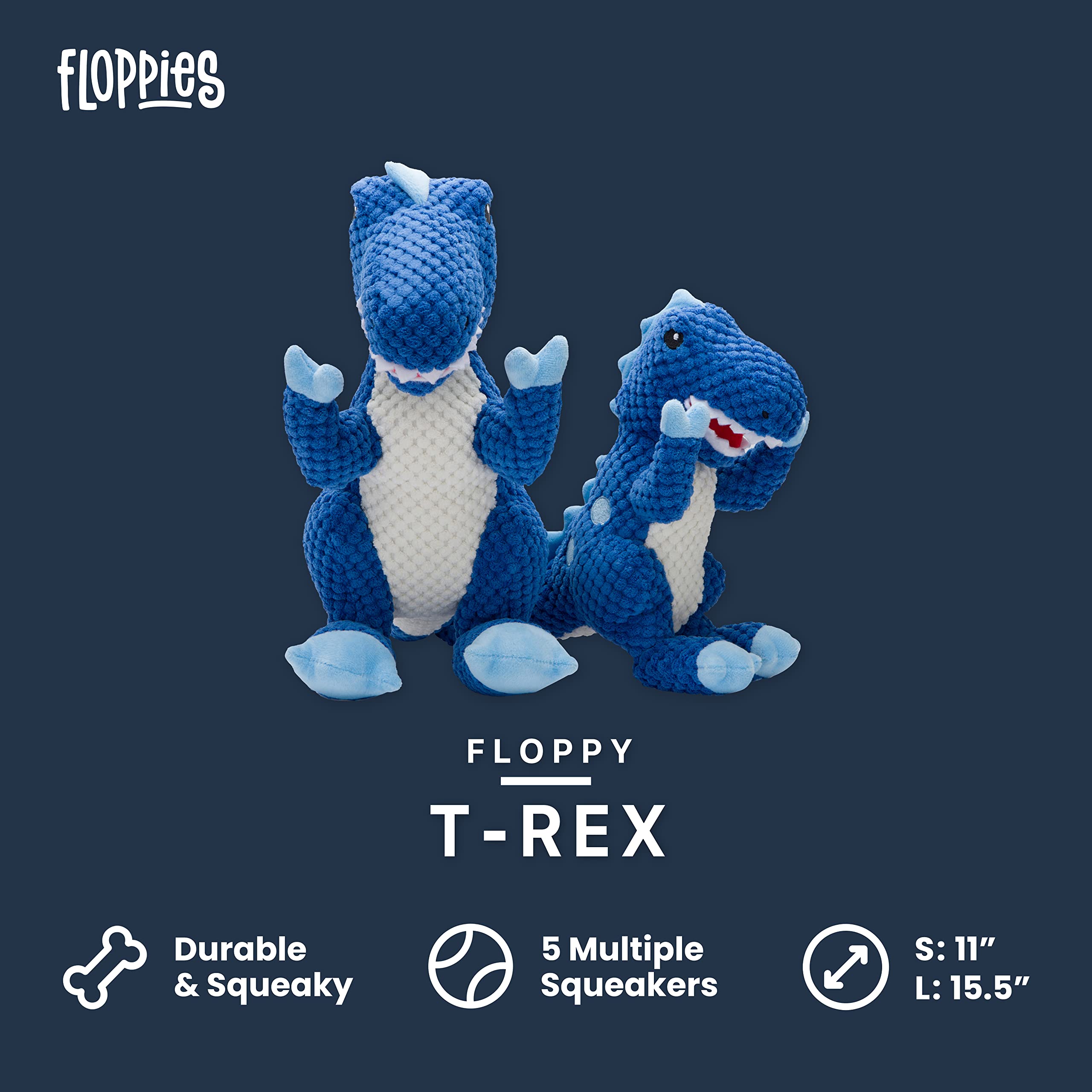 Fabdog Dog Floppy T-Rex Dinosaur Blue Large