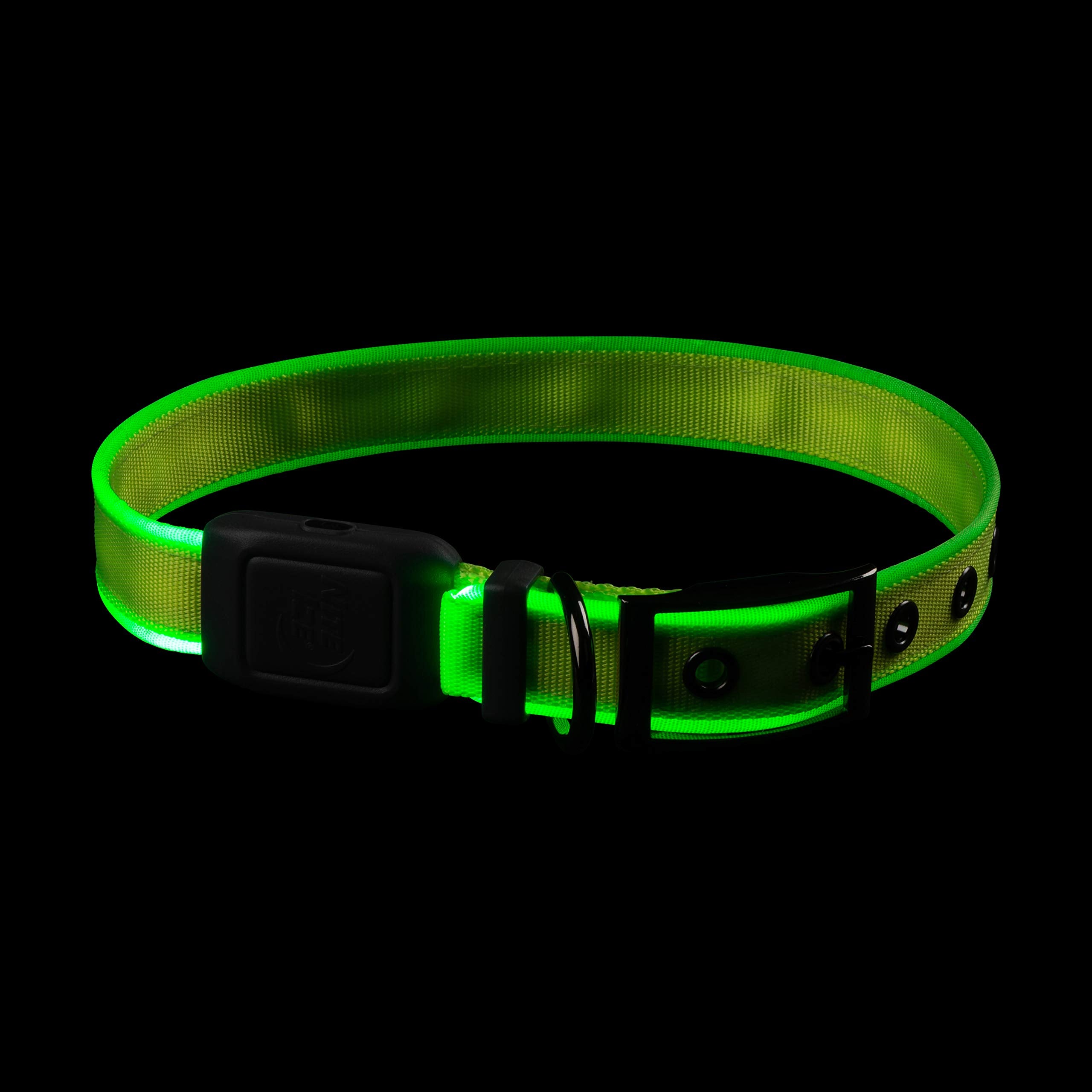 Nite Ize Nitedog Rechargeable Led Collar, Usb Rechargeable Light Up Dog Collar W/Metal Buckle, Water Resistant, Large, Lime