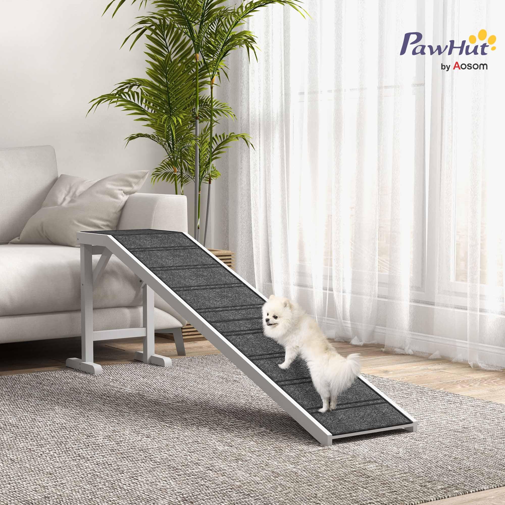 PawHut 74 Dog Ramp for Bed, Non-Slip Carpet, White - Pet Ramp with Top Platform for Easy Pet Access