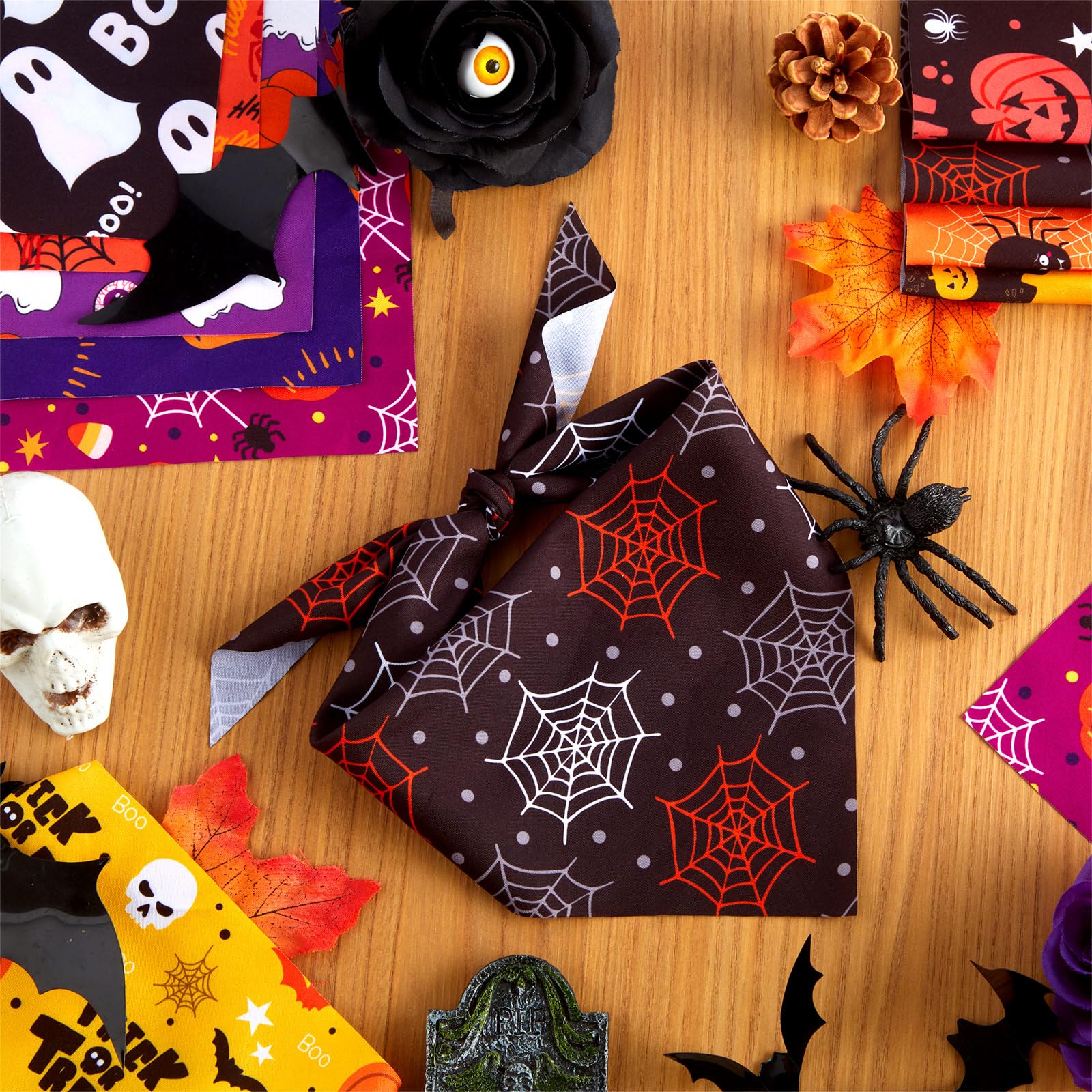 Shyyween 100 Pieces Halloween Dog Bandanas Bulk Pumpkin Ghost Bandanas for Dogs Soft Triangle Bibs Adjustable Triangle for Small