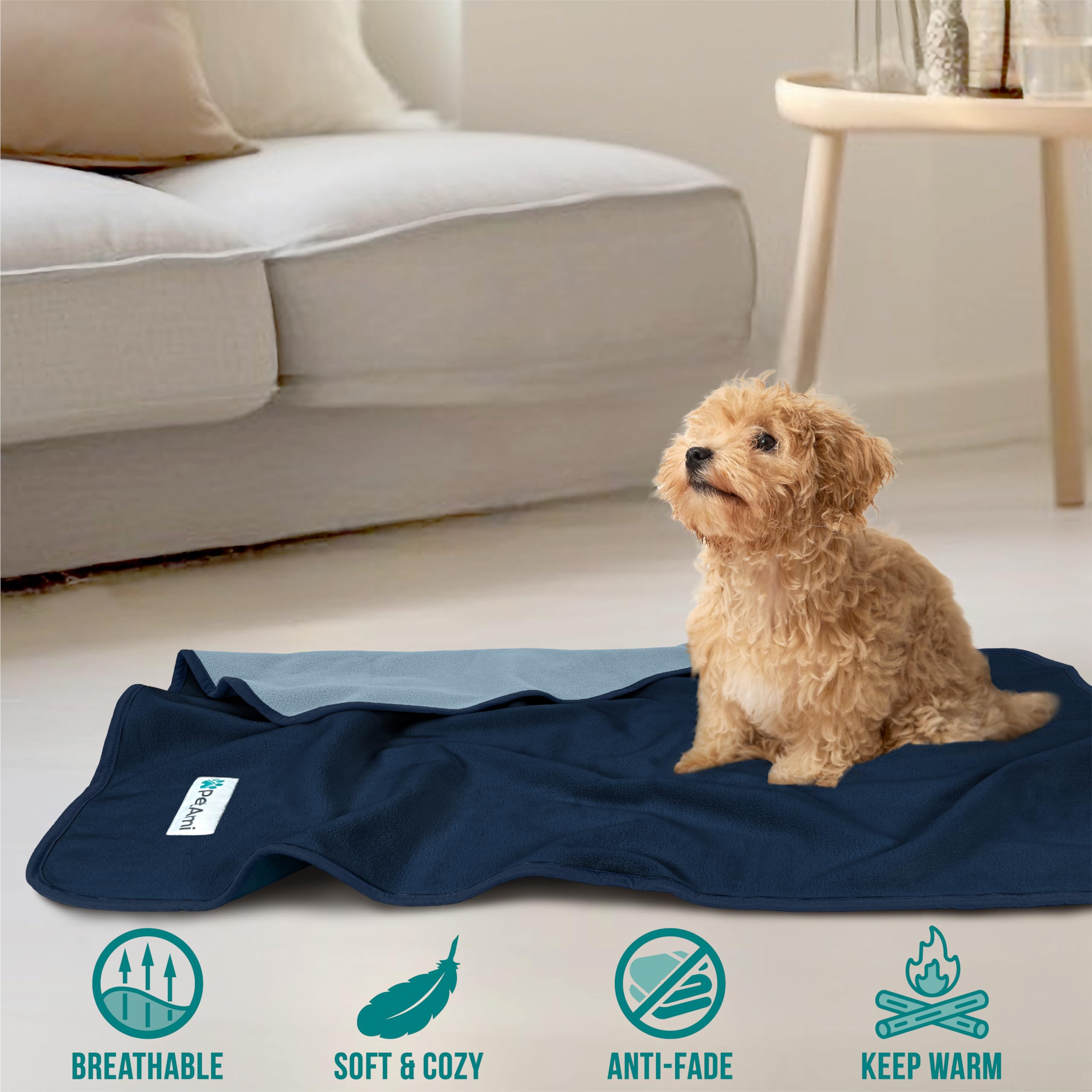 Petami Waterproof Dog Blanket For Small Medium Pets Dogs Cats, Pet Couch Cover Protector For Furniture, Reversible Washable Soft Fleece Cat Blanket For Bed Couch Sofa, 29X40 (Navy/Blue)