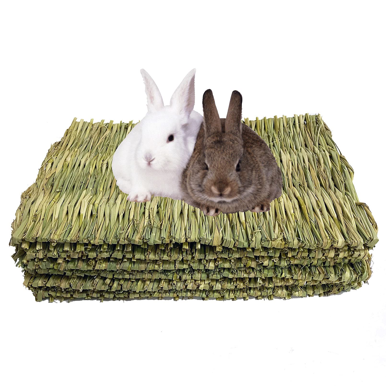 Kathson 6 Pcs Rabbit Large Grass Mat Natural Grass Woven Mat Rabbits Chew Toys Grass Bedding Nest For Small Animal Bunny Rabbit 