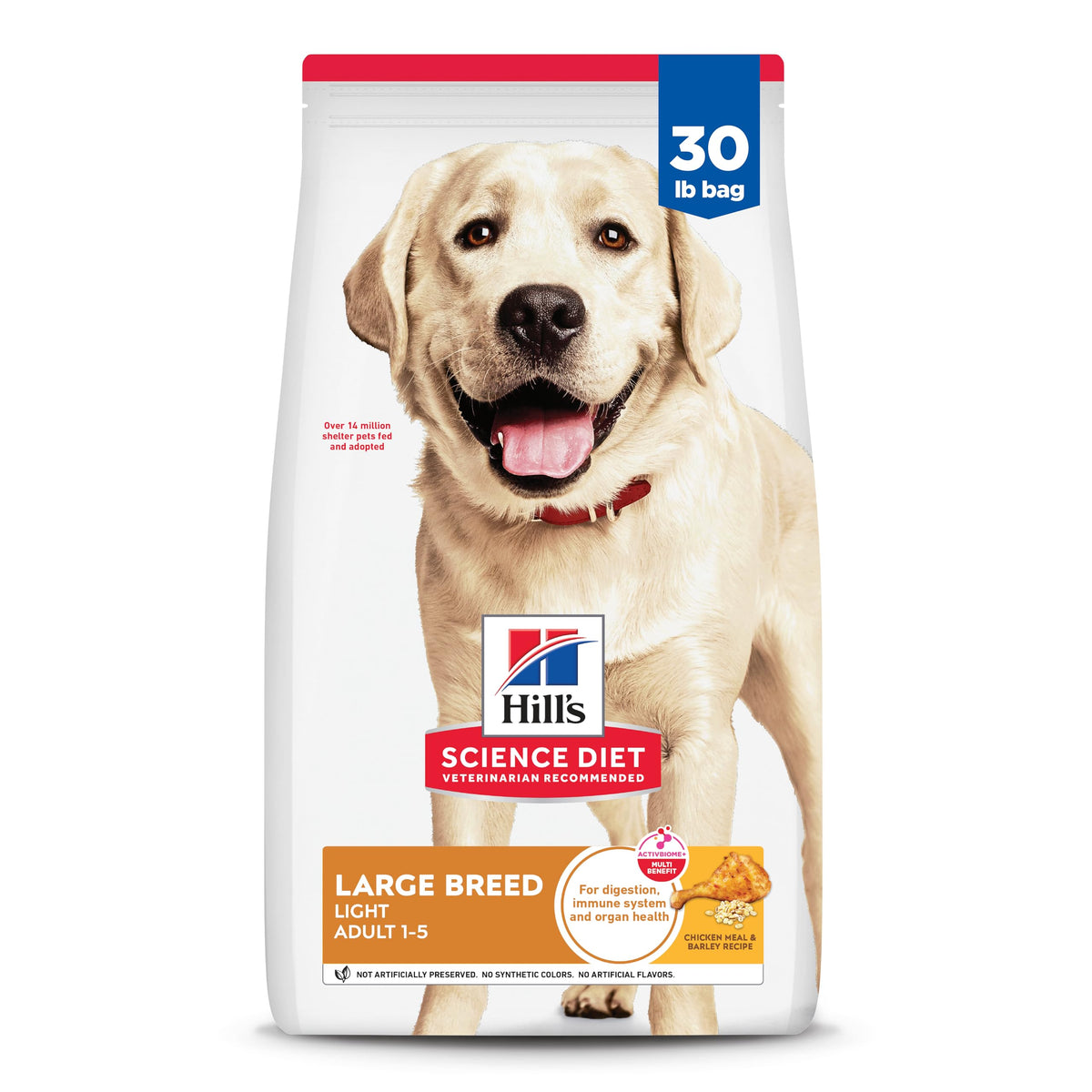 Hill'S Science Diet Light, Adult 1-5, Large Breed Weight Management Support, Dry Dog Food, Chicken & Barley, 30 Lb Bag