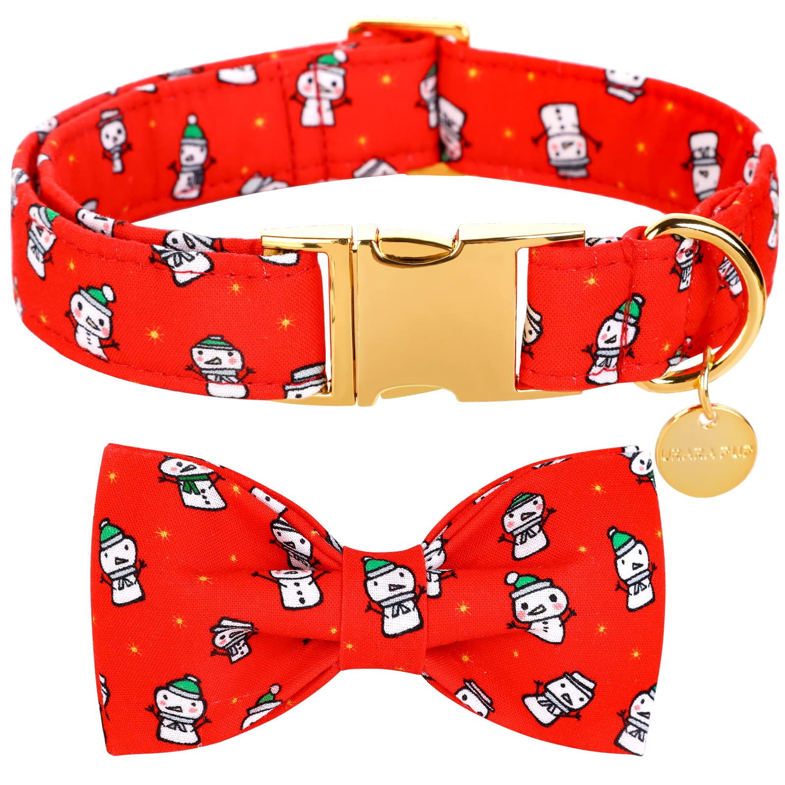 Up Urara Pup Dog Collar With Bow Tie, Christmas Comfortable Cotton Dog Bowtie Collar, Snowman Collar For Small Girl Boy Dog, Dur