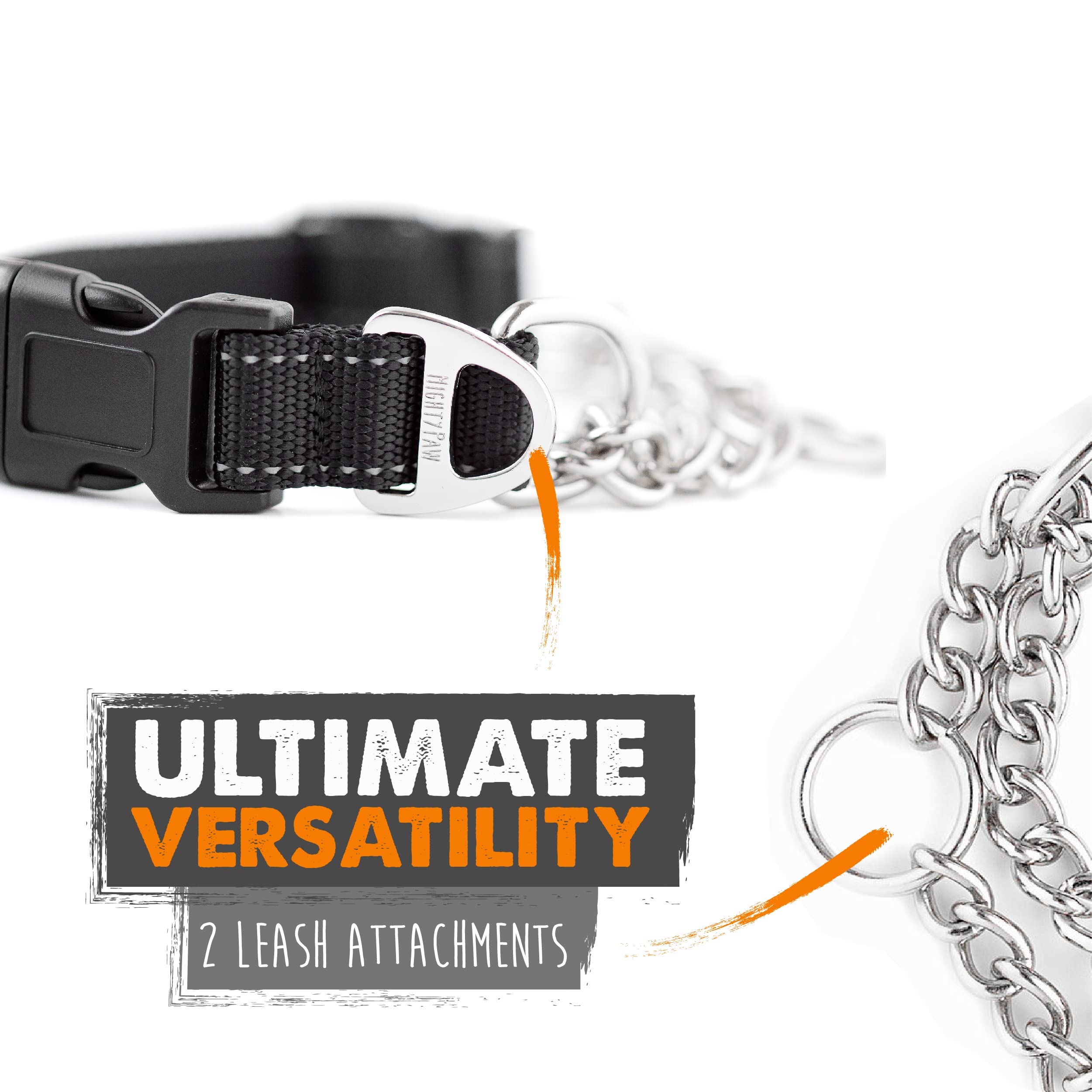 Mighty Paw Martingale Dog Collar 2.0 - Trainer Approved, Nylon, Small, Black, Model 4346830742, Limited Slip with Stainless Steel Chain