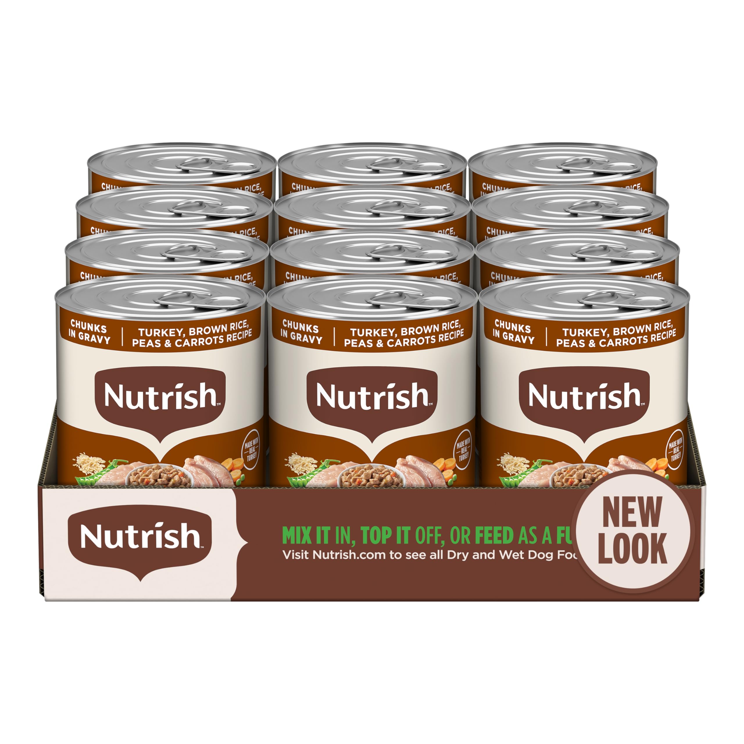 Nutrish Rachael Ray Chunks in Gravy Real Turkey, Brown Rice, Peas & Carrots Recipe Wet Dog Food, 13 oz. Can (Pack of 12)