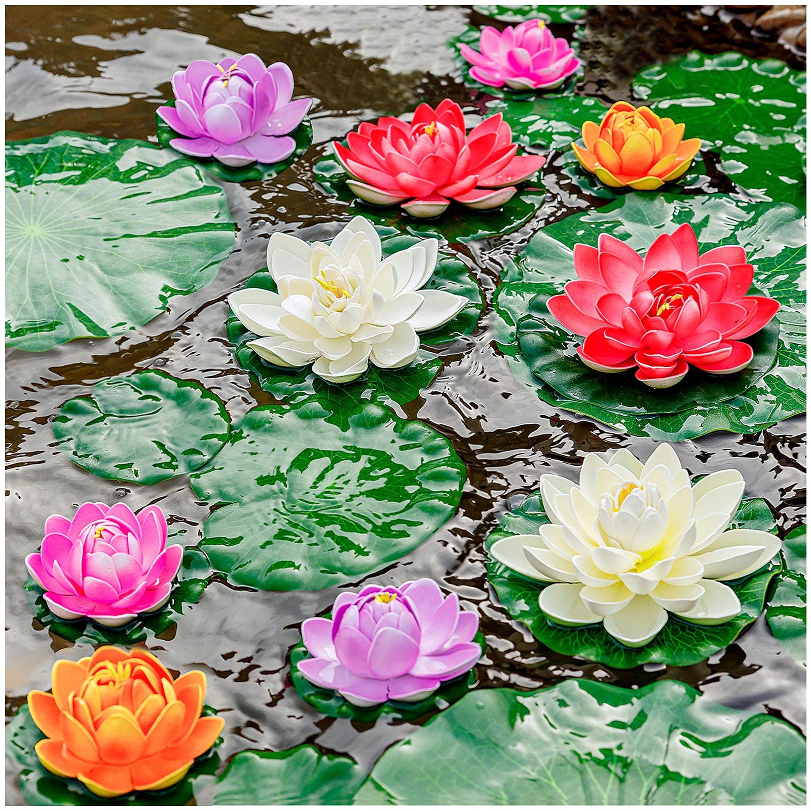Zaugontw Artificial Floating Foam Lotus Flower With Water Lily Pad, Realistic Ornanment Perfect For Home Outdoor Patio Pond Aquarium Wedding Party Decorations, 10Pcs