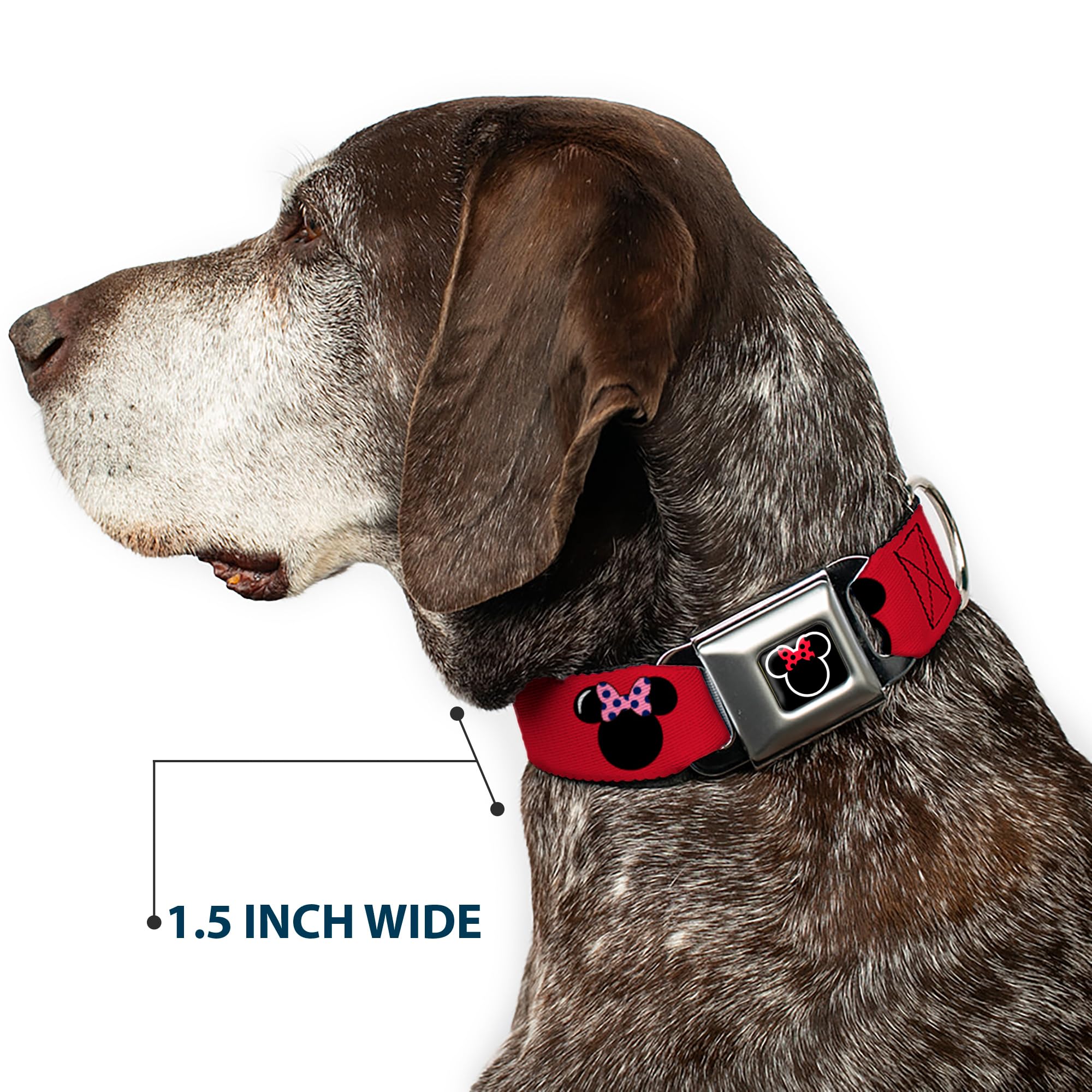 Buckle-Down Seatbelt Buckle Dog Collar - Minnie Mouse Silhouette Red/Black/Polka Dot - 1' Wide - Fits 11-17' Neck - Medium