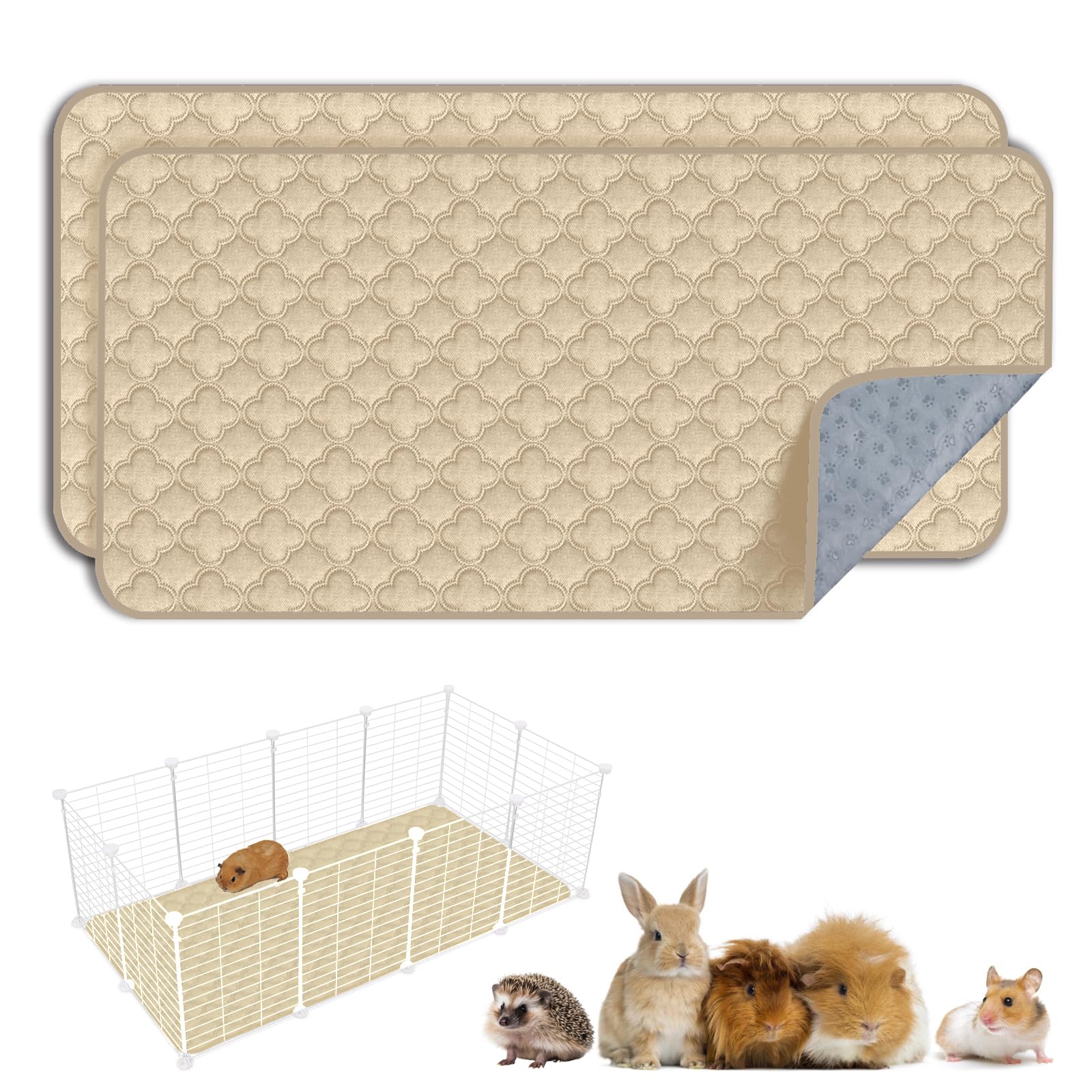 Funfurry Washable Guinea Pig Cage Liner - 2 Pack Reusable Washable Pee Pads,Waterproof Guinea Pig Bedding For Small Animal - Rab