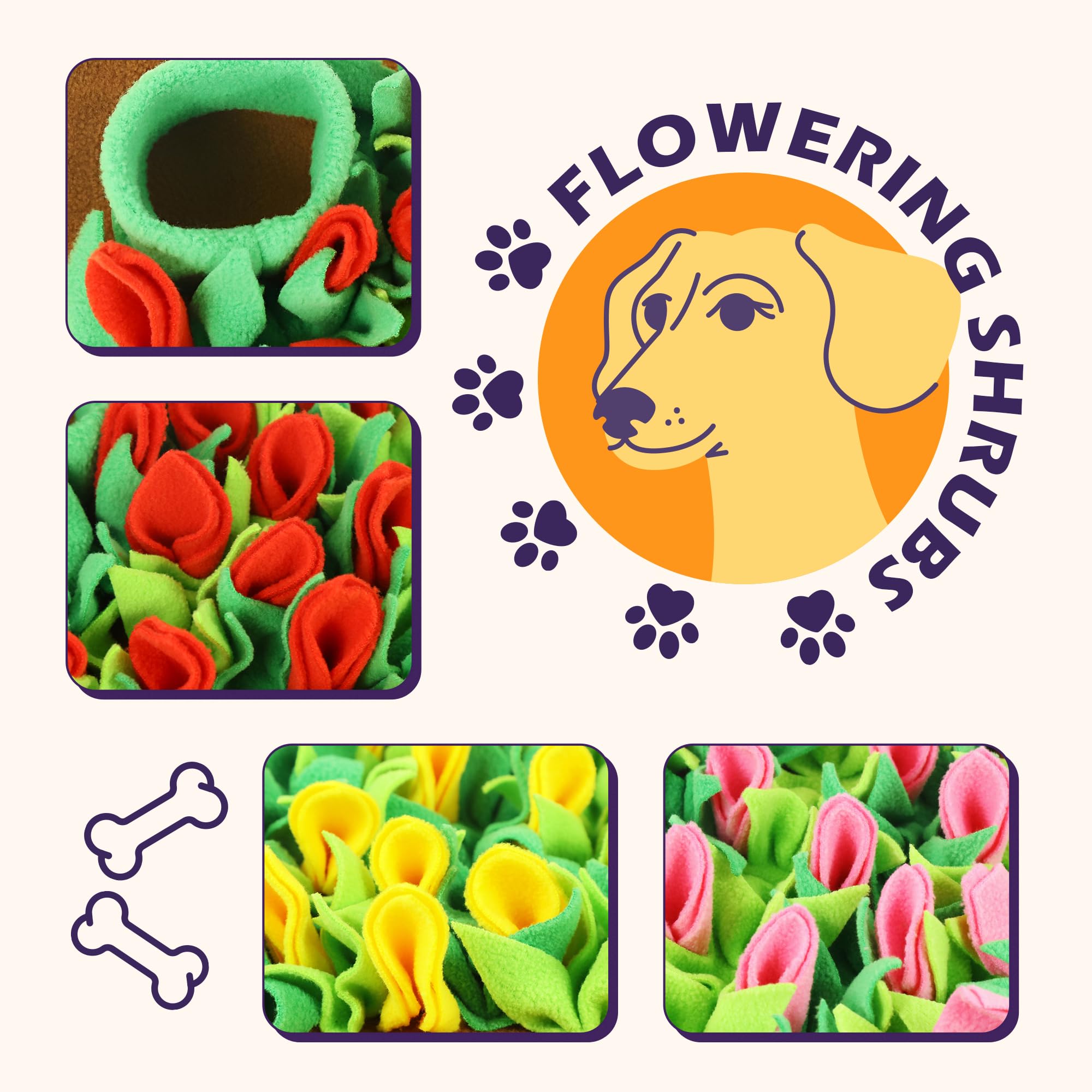 MHTTEC Dog Sniffing Mat Tulip Snuffle Mats for Dogs 23.62'' x 15.75'' Nosework Feeding Mat Polar Fleece Interactive Dog Slow Fee