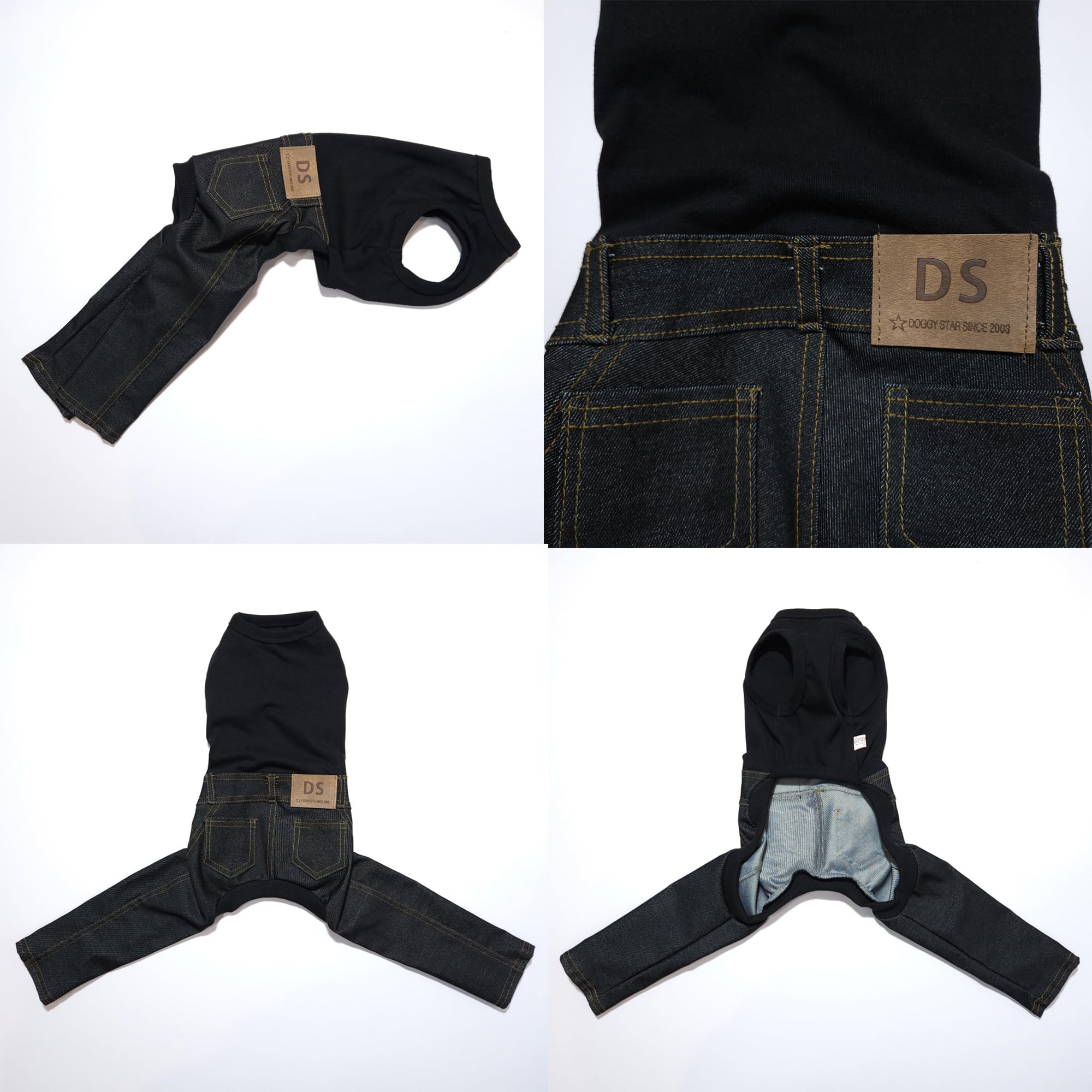 D Doggy Star Italian Greyhound Clothes Sleeveless Jeans Onesie Outfit Whippet For Dog Coat (2Xl,Black Jean)