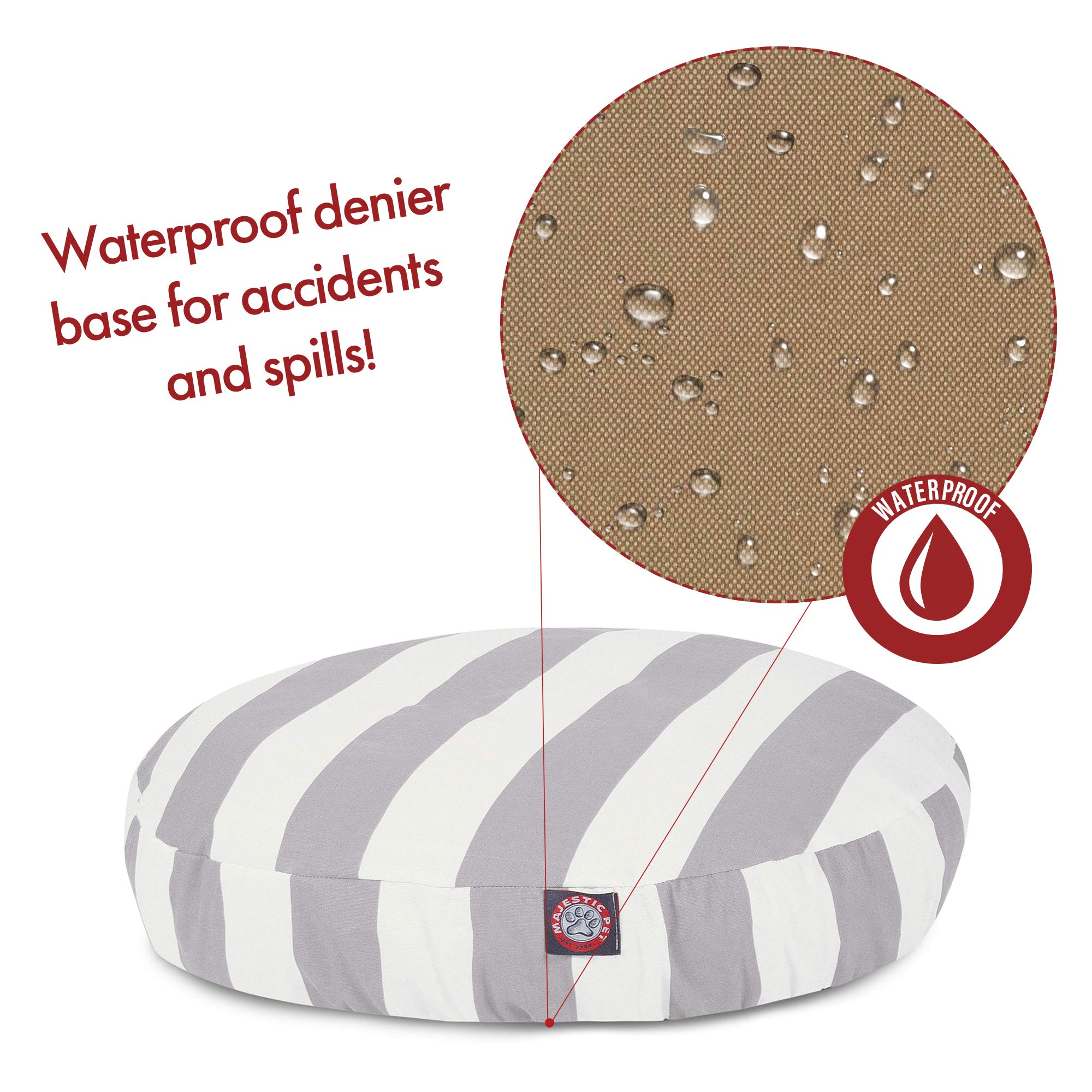 Majestic Pet Indoor Outdoor Vertical Stripe Round Pet Dog Bed With Removable Washable Cover, Gray, Large